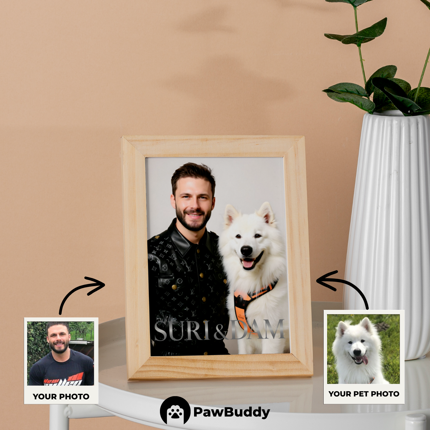 Custom Human & Pet Poster Monogram Noir Duo Portrait – Personalized High Resolution Matte Print for Wall Art, Home Decor, or Unique Luxury-Inspired Gifts for Pet Lovers (Frame Not Included)