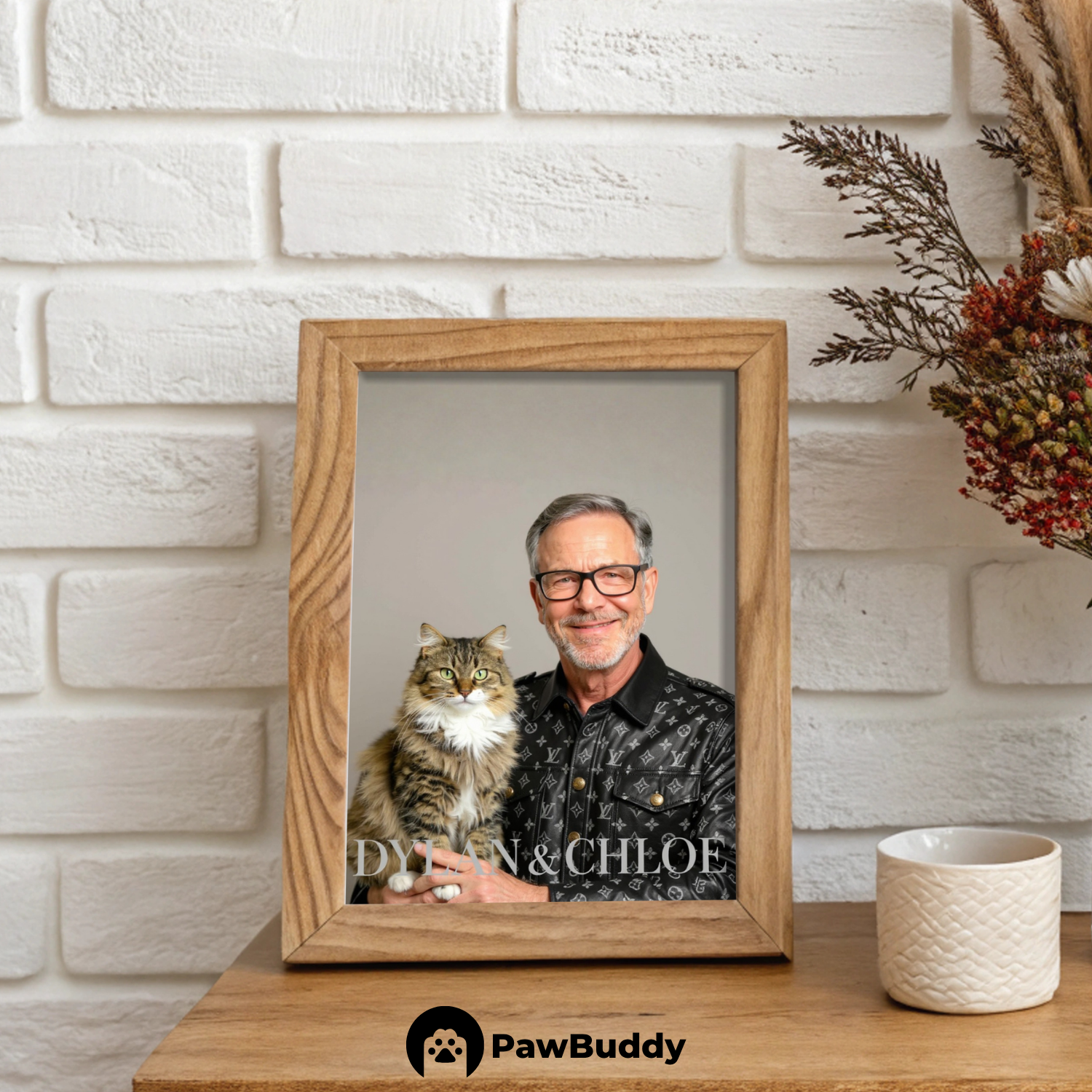 Custom Human & Pet Poster Monogram Noir Duo Portrait – Personalized High Resolution Matte Print for Wall Art, Home Decor, or Unique Luxury-Inspired Gifts for Pet Lovers (Frame Not Included)