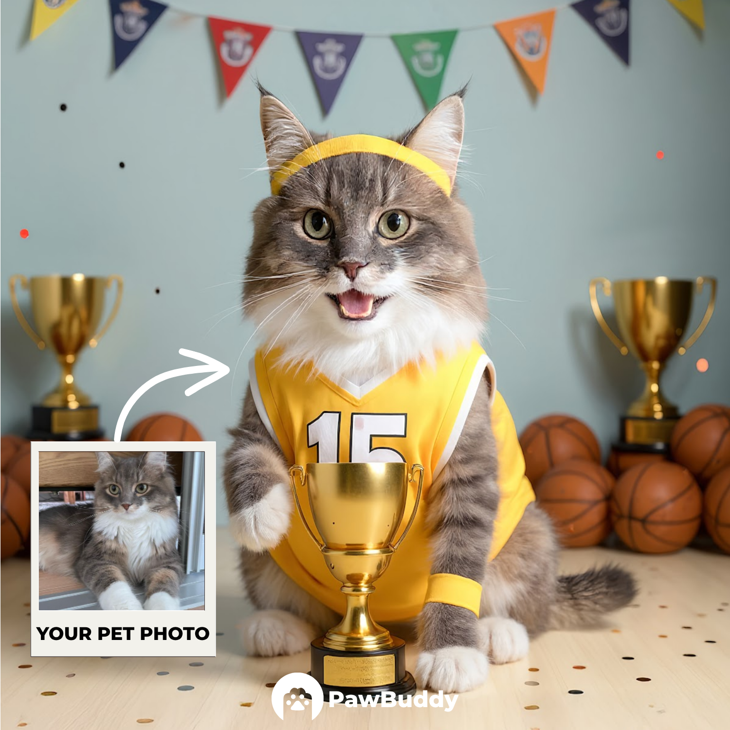 Custom Pet Portrait Champion’s Glory Basketball Style Digital Artwork - Personalized High-Resolution Artwork for Pet Lovers, Perfect for Online Sharing or as a Unique Sports-Themed Keepsake