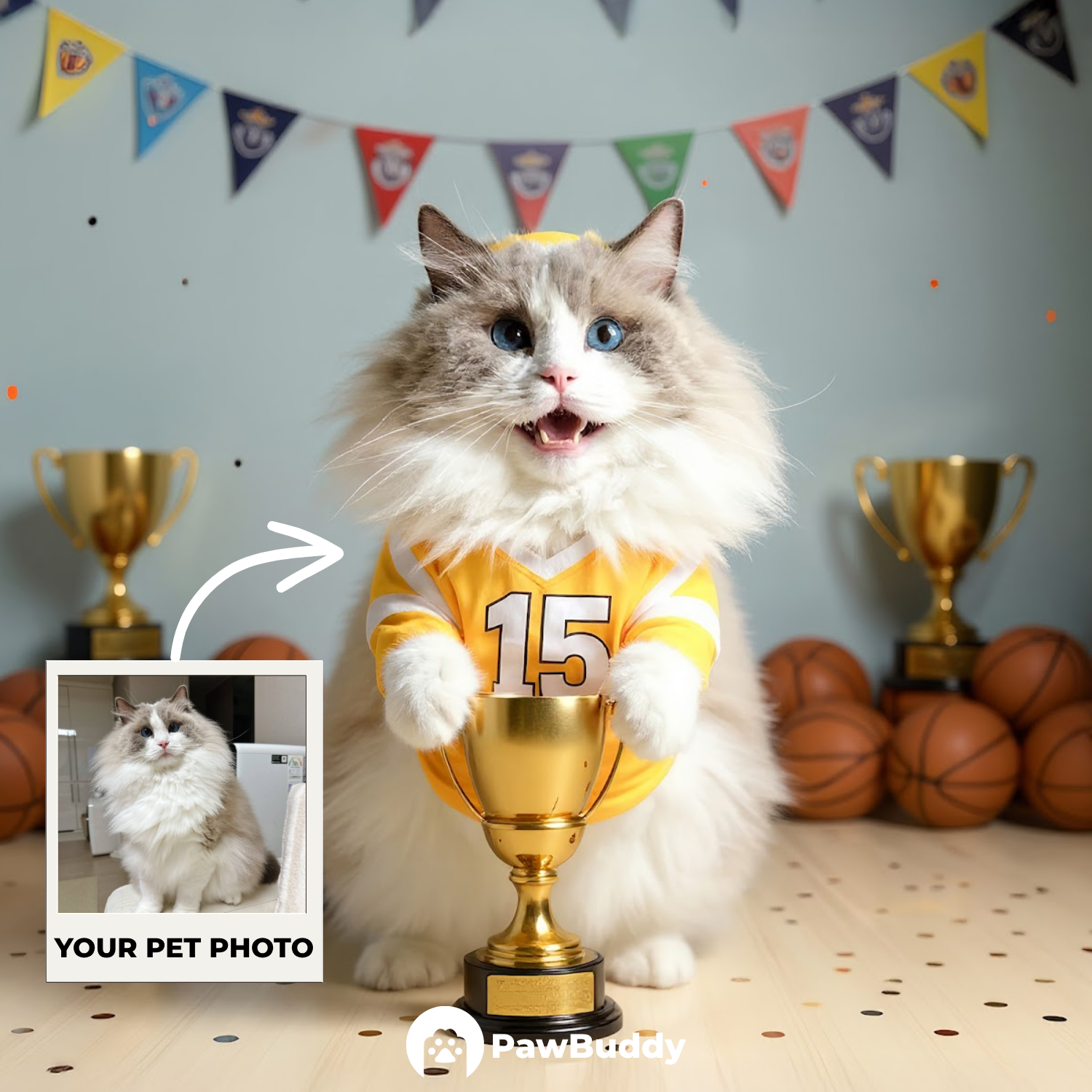 Custom Pet Portrait Champion’s Glory Basketball Style Digital Artwork - Personalized High-Resolution Artwork for Pet Lovers, Perfect for Online Sharing or as a Unique Sports-Themed Keepsake