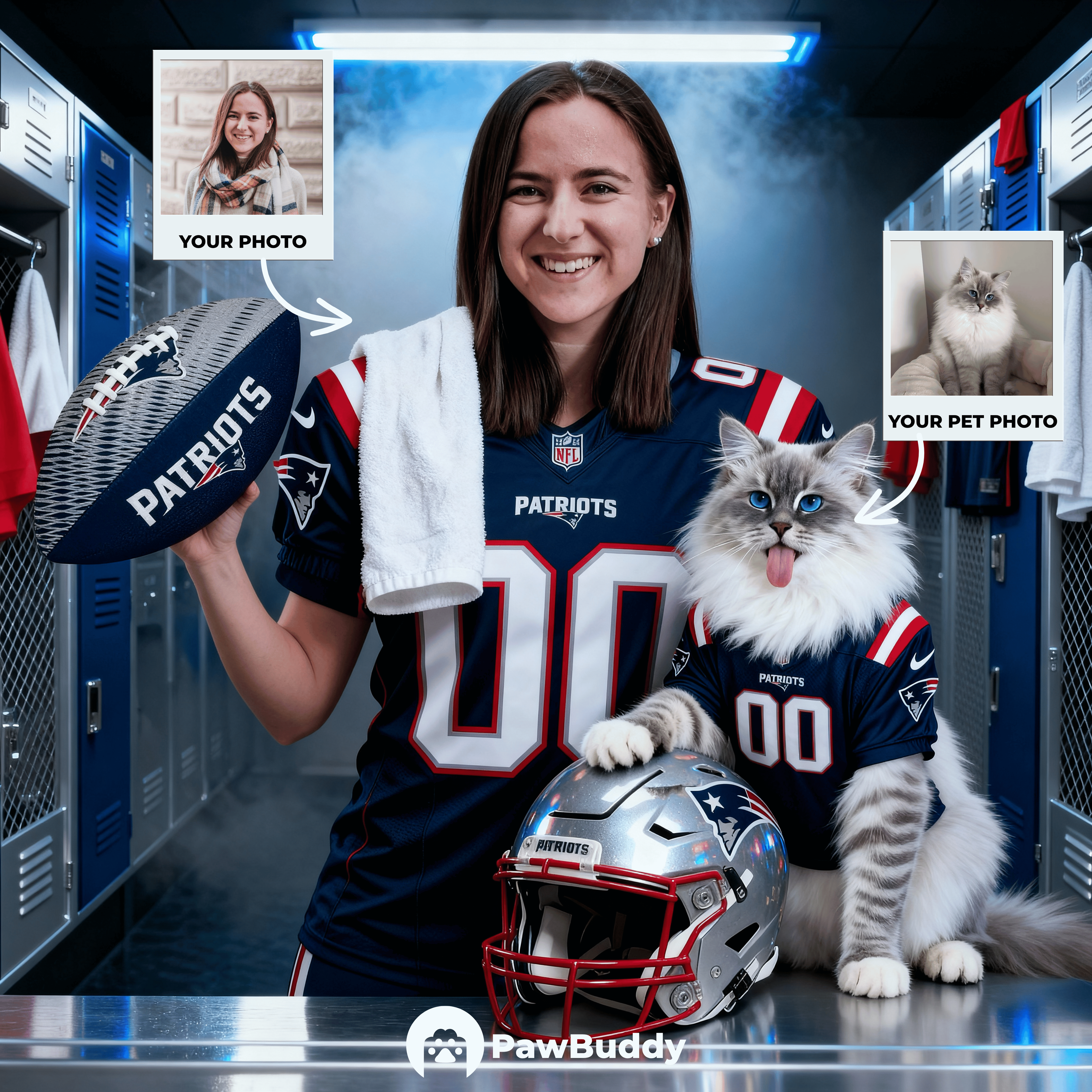 Custom Human & Pet Portrait Sports Locker Room Digital Artwork - Personalized High Resolution Artwork for Pet Lovers, Perfect for Online Sharing or as a Unique Game Day Keepsake