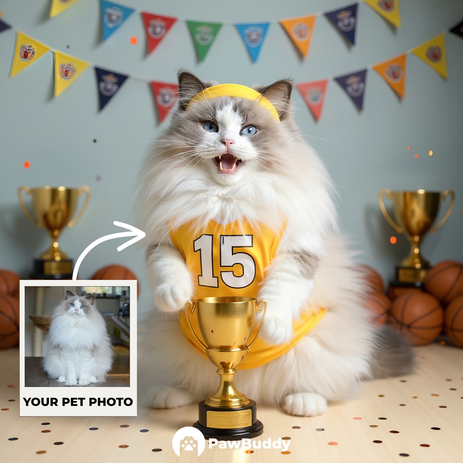 Custom Pet Portrait Champion’s Glory Basketball Style Digital Artwork - Personalized High-Resolution Artwork for Pet Lovers, Perfect for Online Sharing or as a Unique Sports-Themed Keepsake