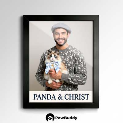 Custom Human & Pet Poster Parisian Charm Couture Portrait – Personalized High-Resolution Matte Print for Wall Art, Home Decor, or Unique Fashion-Inspired Gifts for Pet Lovers (Frame Not Included)