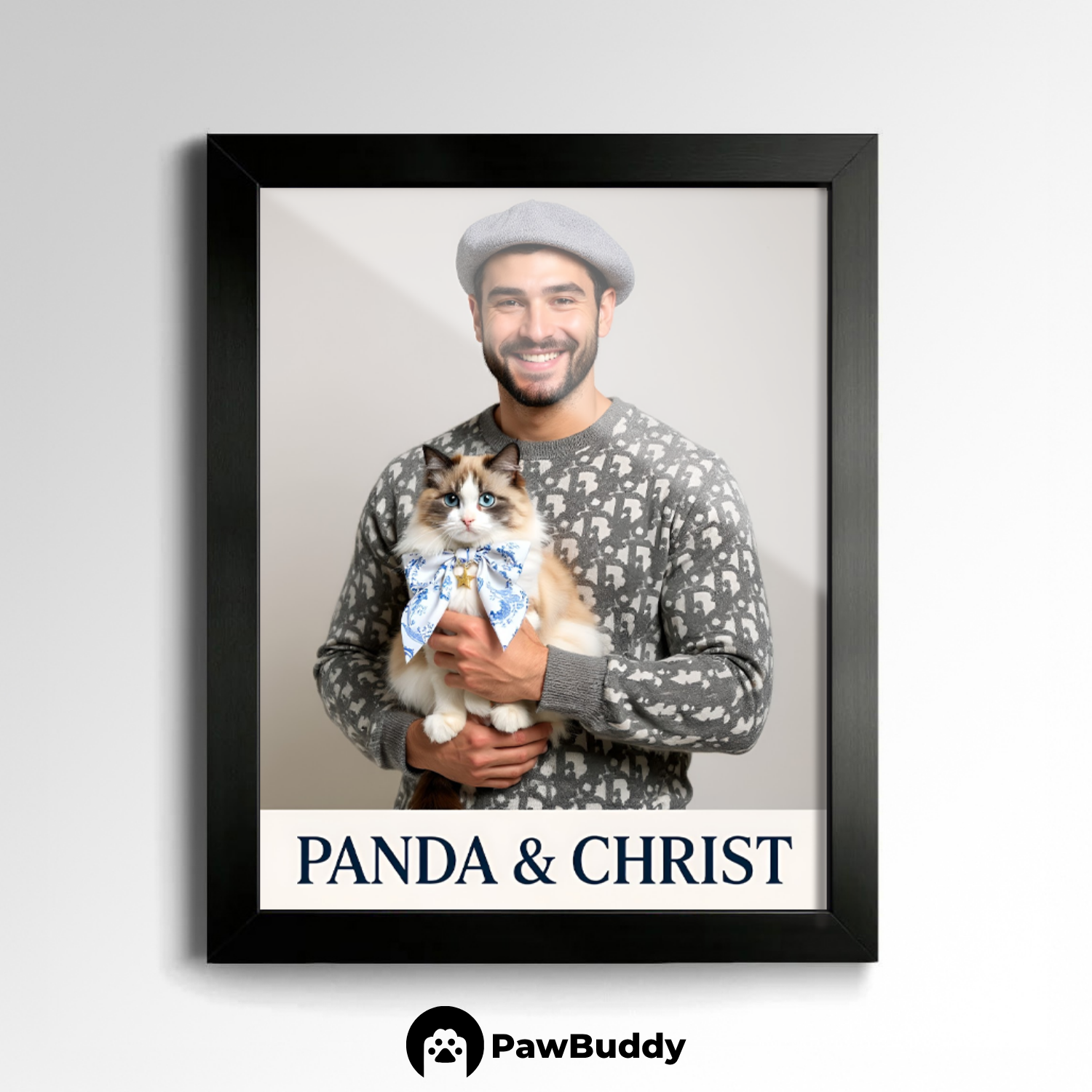 Custom Human & Pet Poster Parisian Charm Couture Portrait – Personalized High-Resolution Matte Print for Wall Art, Home Decor, or Unique Fashion-Inspired Gifts for Pet Lovers (Frame Not Included)