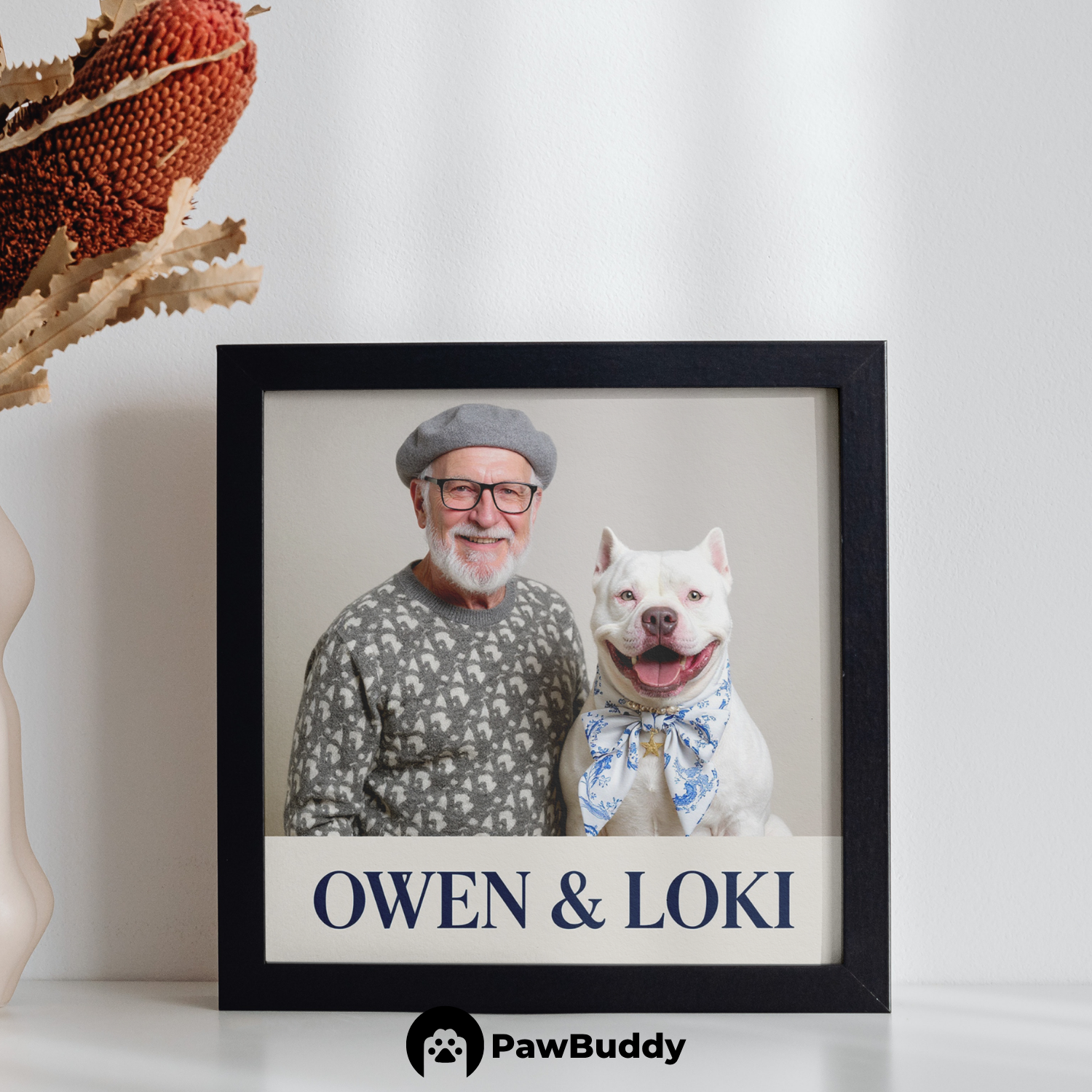 Custom Human & Pet Poster Parisian Charm Couture Portrait – Personalized High-Resolution Matte Print for Wall Art, Home Decor, or Unique Fashion-Inspired Gifts for Pet Lovers (Frame Not Included)