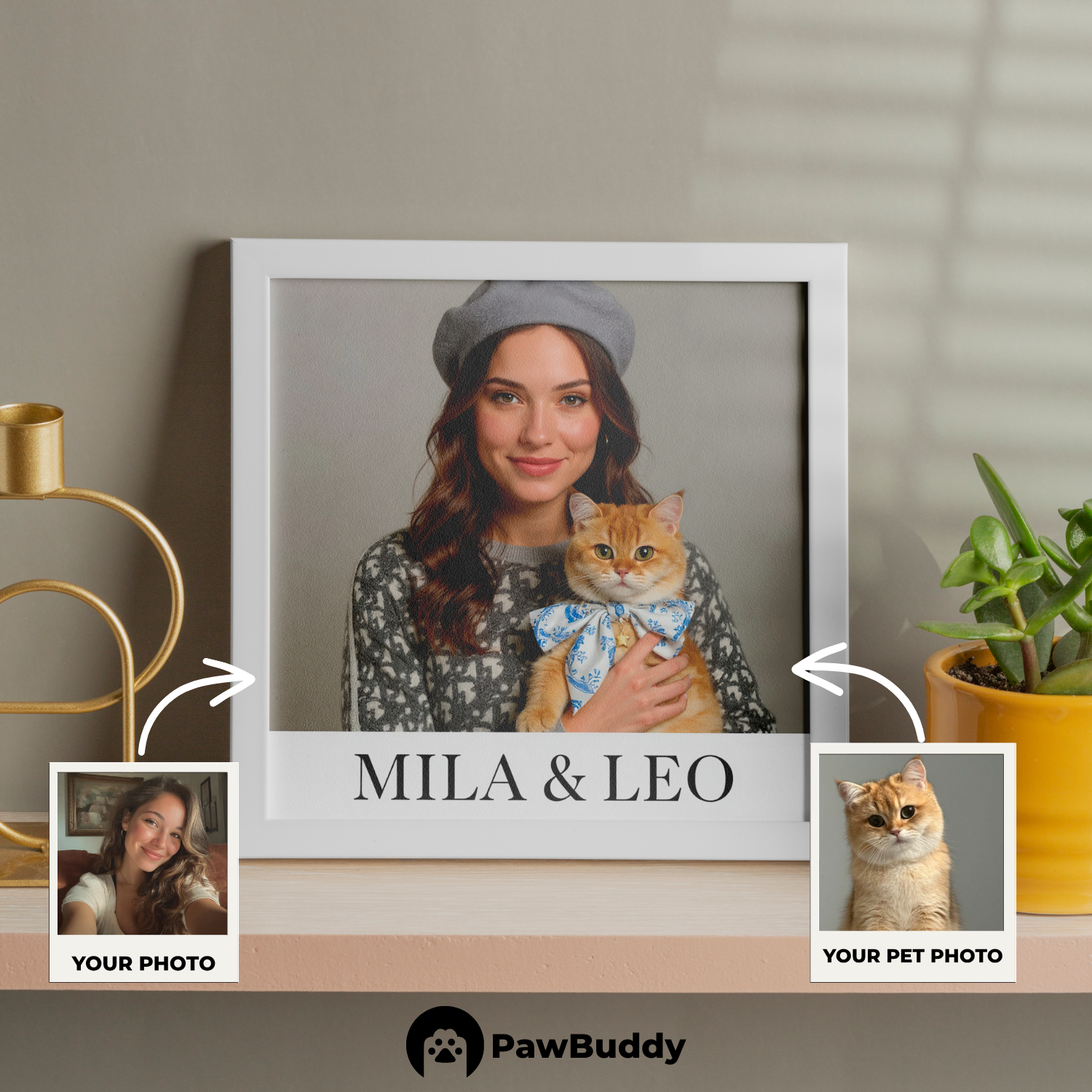Custom Human & Pet Poster Parisian Charm Couture Portrait – Personalized High-Resolution Matte Print for Wall Art, Home Decor, or Unique Fashion-Inspired Gifts for Pet Lovers (Frame Not Included)