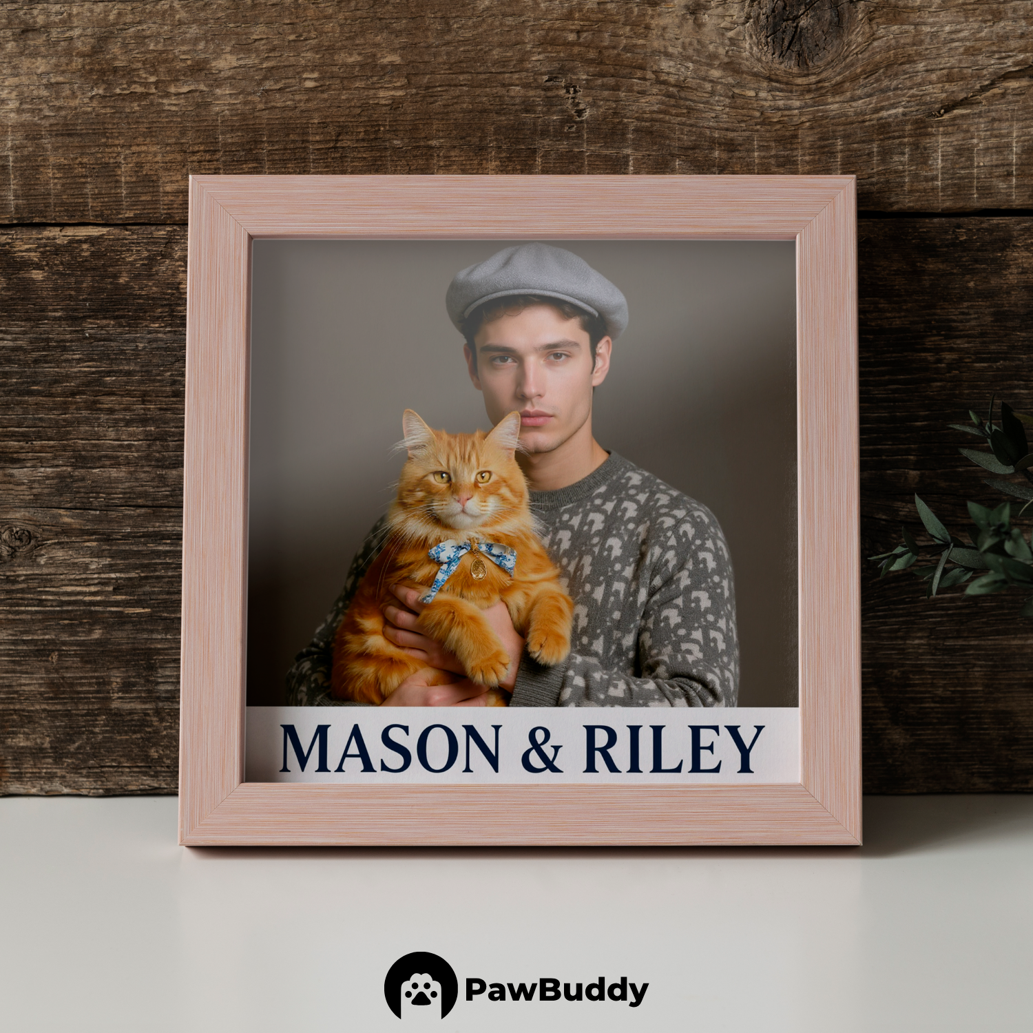 Custom Human & Pet Poster Parisian Charm Couture Portrait – Personalized High-Resolution Matte Print for Wall Art, Home Decor, or Unique Fashion-Inspired Gifts for Pet Lovers (Frame Not Included)
