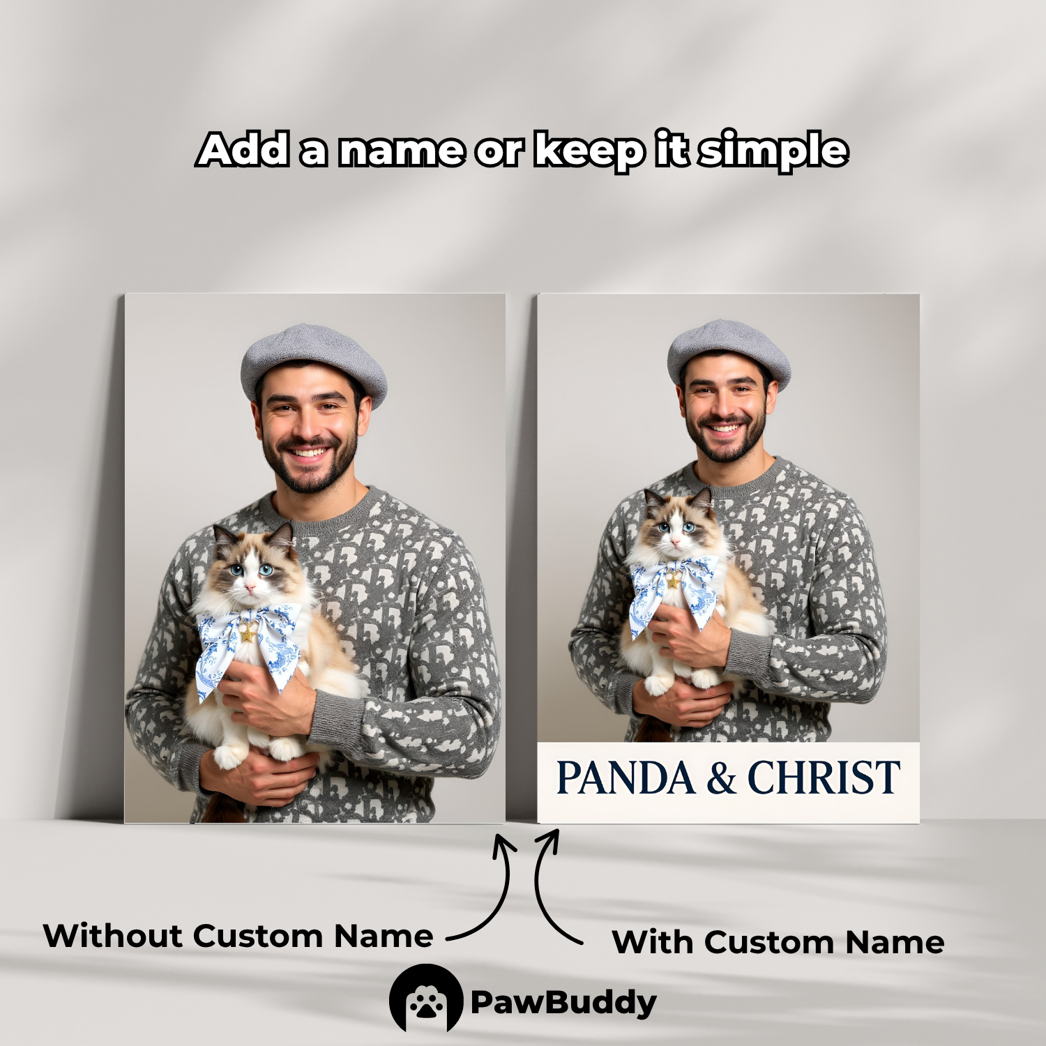 Custom Human & Pet Poster Parisian Charm Couture Portrait – Personalized High-Resolution Matte Print for Wall Art, Home Decor, or Unique Fashion-Inspired Gifts for Pet Lovers (Frame Not Included)