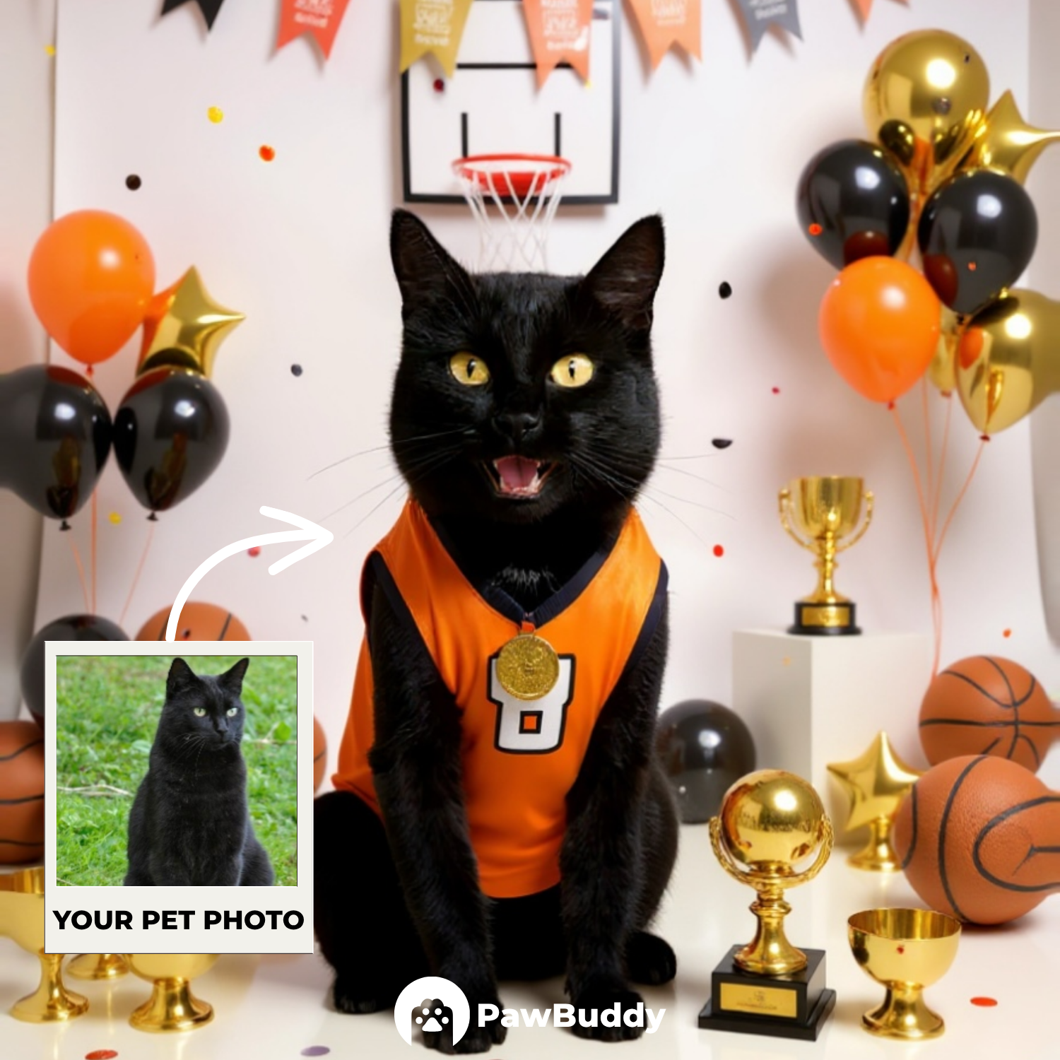 Custom Pet Portrait Victory Celebration Basketball Style Digital Artwork - Personalized High-Resolution Artwork for Pet Lovers, Perfect for Online Sharing or as a Unique Sports-Themed Keepsake
