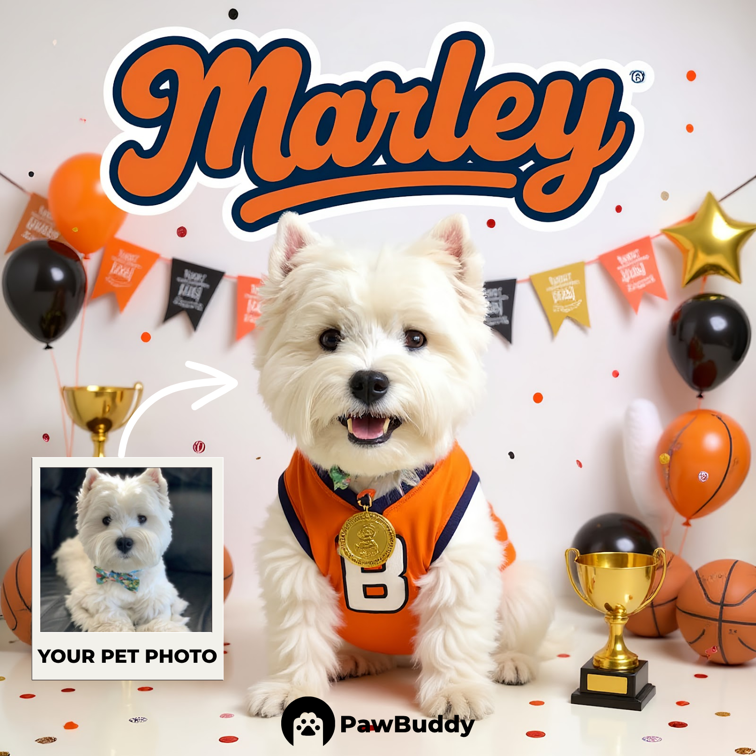 Custom Pet Portrait Victory Celebration Basketball Style Digital Artwork - Personalized High-Resolution Artwork for Pet Lovers, Perfect for Online Sharing or as a Unique Sports-Themed Keepsake