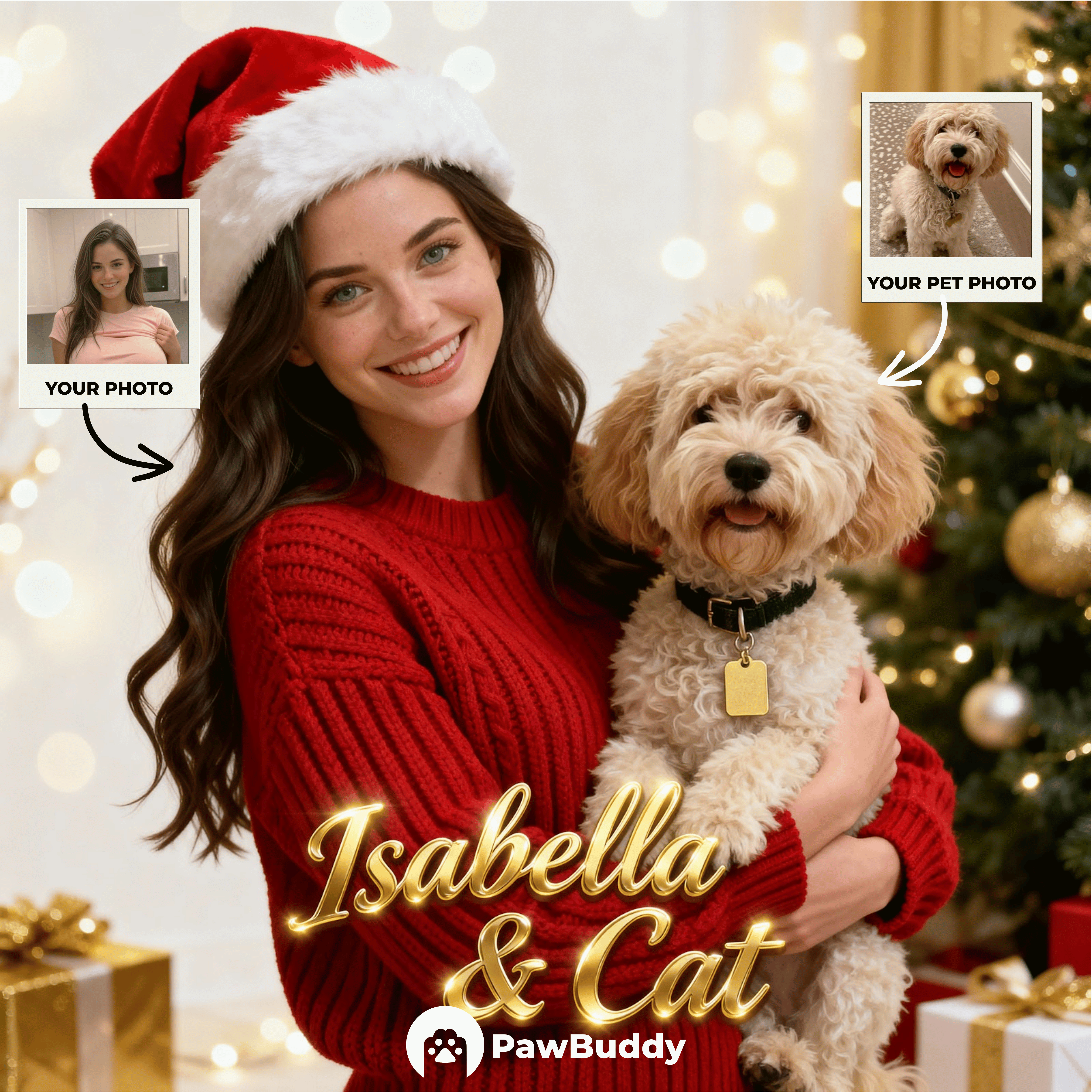 Custom Human & Pet Portrait Merry Glow Christmas Digital Artwork - Personalized High Resolution Artwork for Pet Lovers, Perfect for Online Sharing or as a Unique Holiday Keepsake