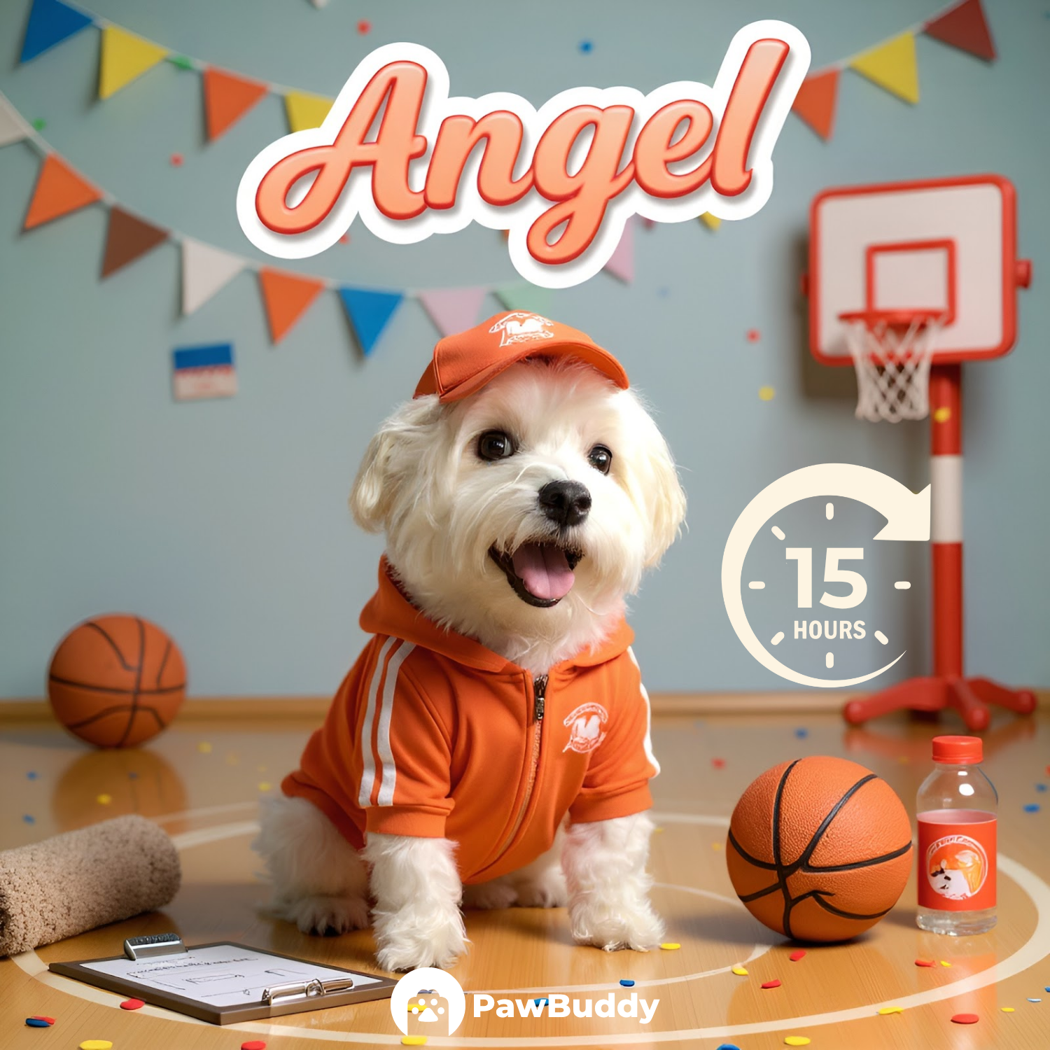 Custom Pet Portrait Coach on Court Basketball Style Digital Artwork - Personalized High-Resolution Artwork for Pet Lovers, Perfect for Online Sharing or as a Unique Sports-Themed Keepsake