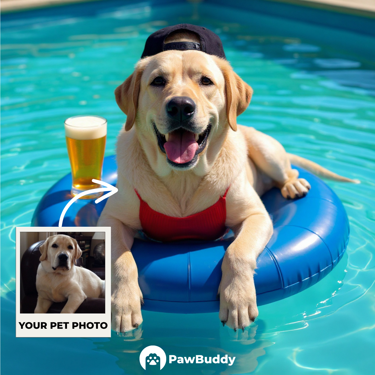 Custom Pet Portrait Ocean Blue Tropical Relax Pool Style Digital Artwork - Personalized High-Resolution Artwork for Pet Lovers, Perfect for Online Sharing or as a Unique Summer-Themed Keepsake