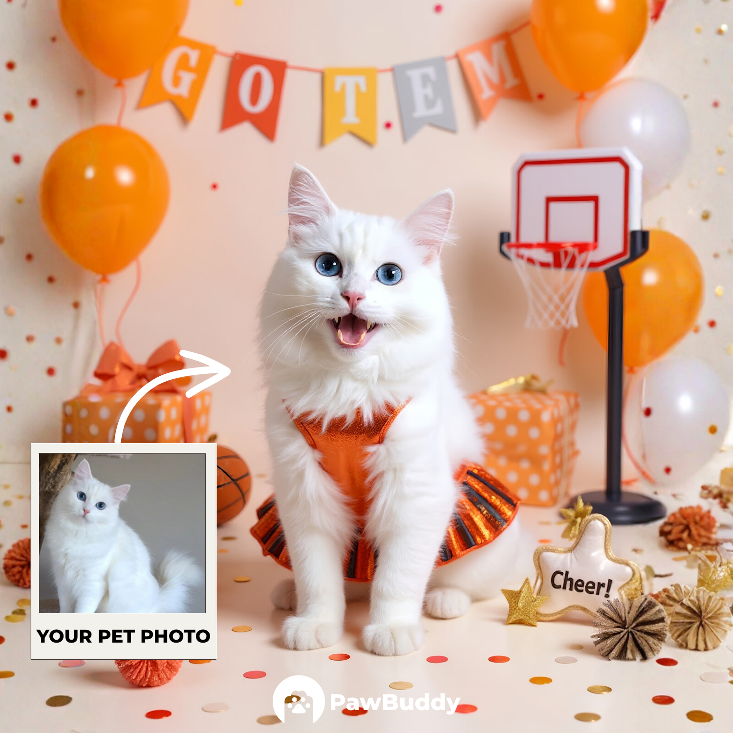 Custom Pet Portrait Cheerleader Spirit Basketball Style Digital Artwork - Personalized High-Resolution Artwork for Pet Lovers, Perfect for Online Sharing or as a Unique Sports-Themed Keepsake