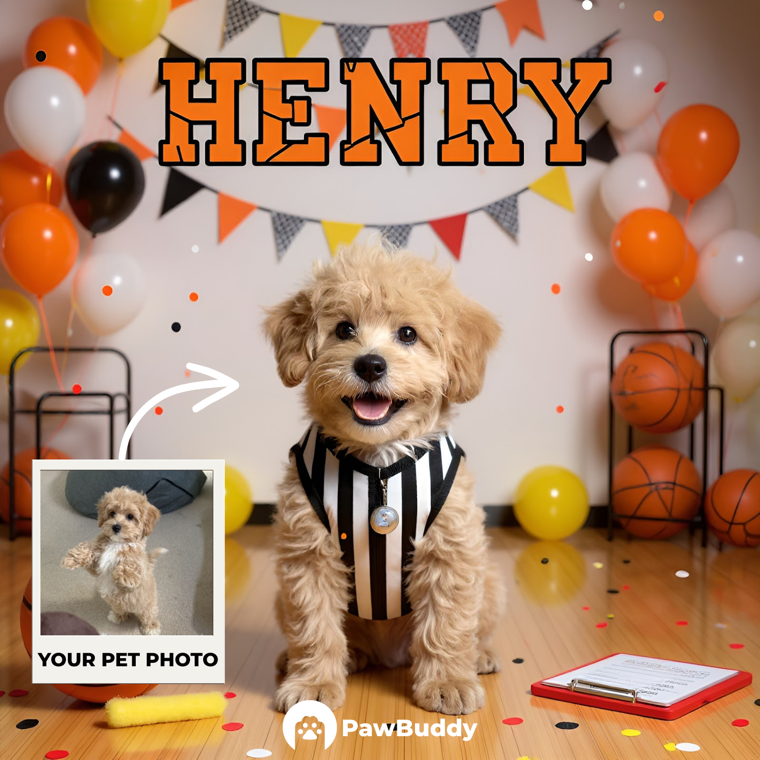 Custom Pet Portrait Referee Star Basketball Style Digital Artwork - Personalized High-Resolution Artwork for Pet Lovers, Perfect for Online Sharing or as a Unique Sports-Themed Keepsake
