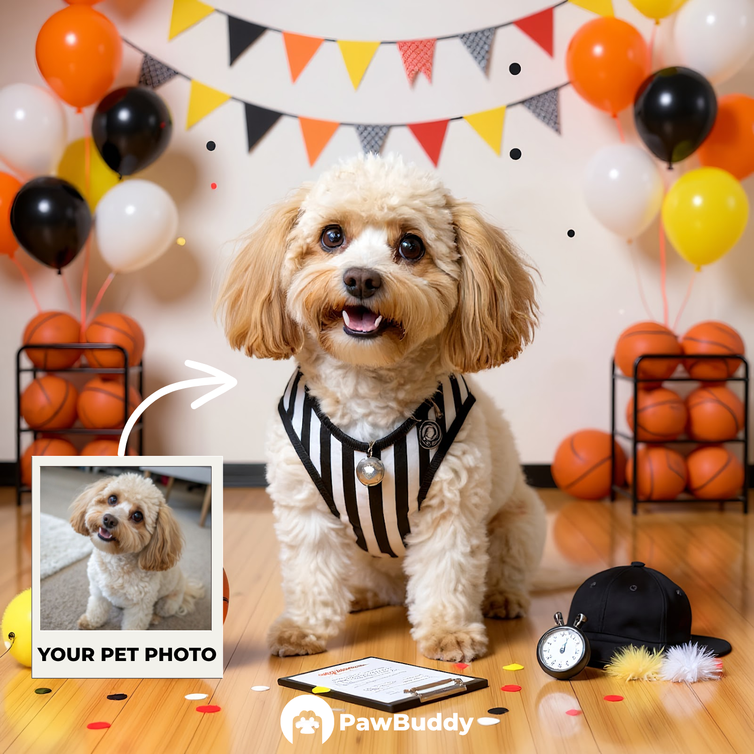 Custom Pet Portrait Referee Star Basketball Style Digital Artwork - Personalized High-Resolution Artwork for Pet Lovers, Perfect for Online Sharing or as a Unique Sports-Themed Keepsake
