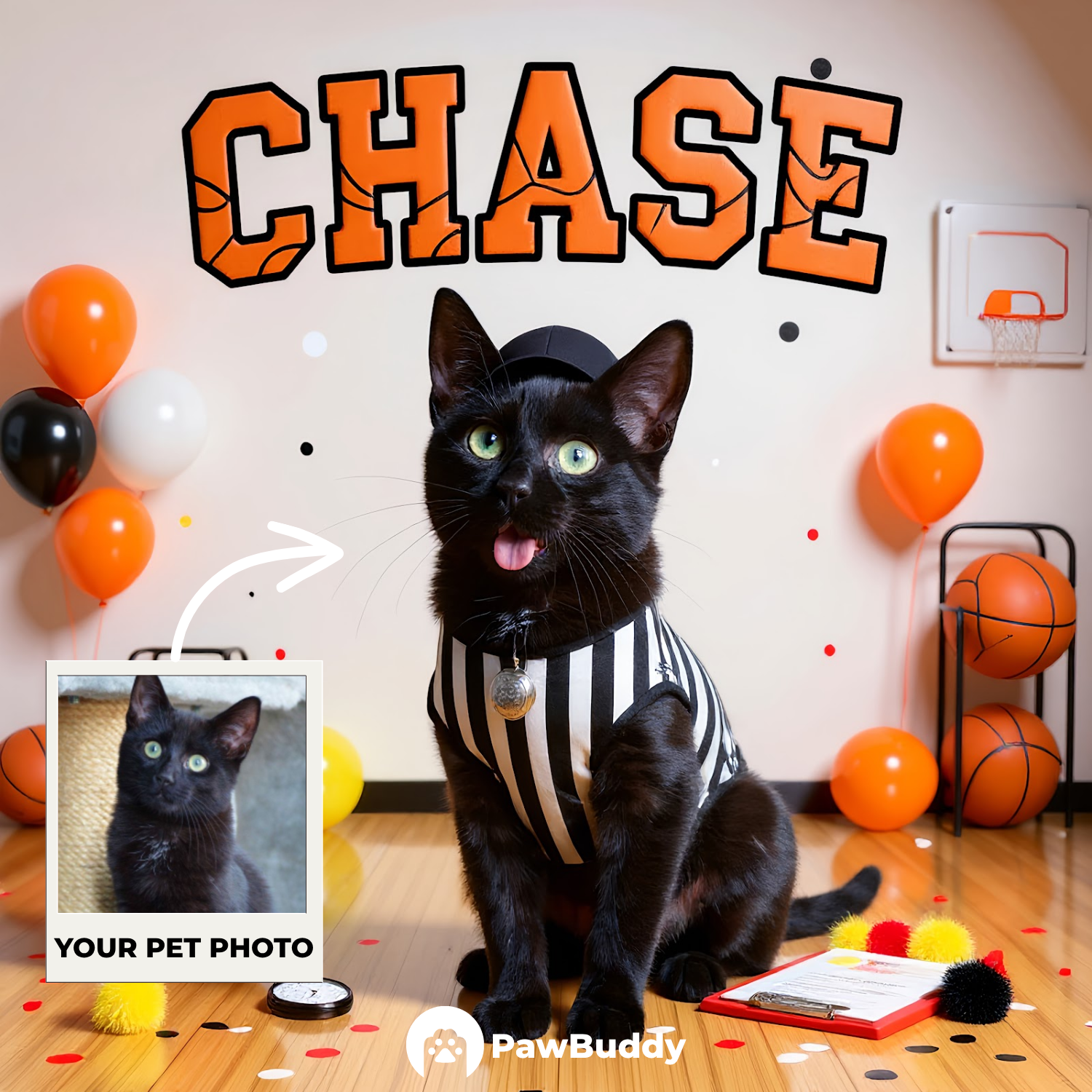 Custom Pet Portrait Referee Star Basketball Style Digital Artwork - Personalized High-Resolution Artwork for Pet Lovers, Perfect for Online Sharing or as a Unique Sports-Themed Keepsake