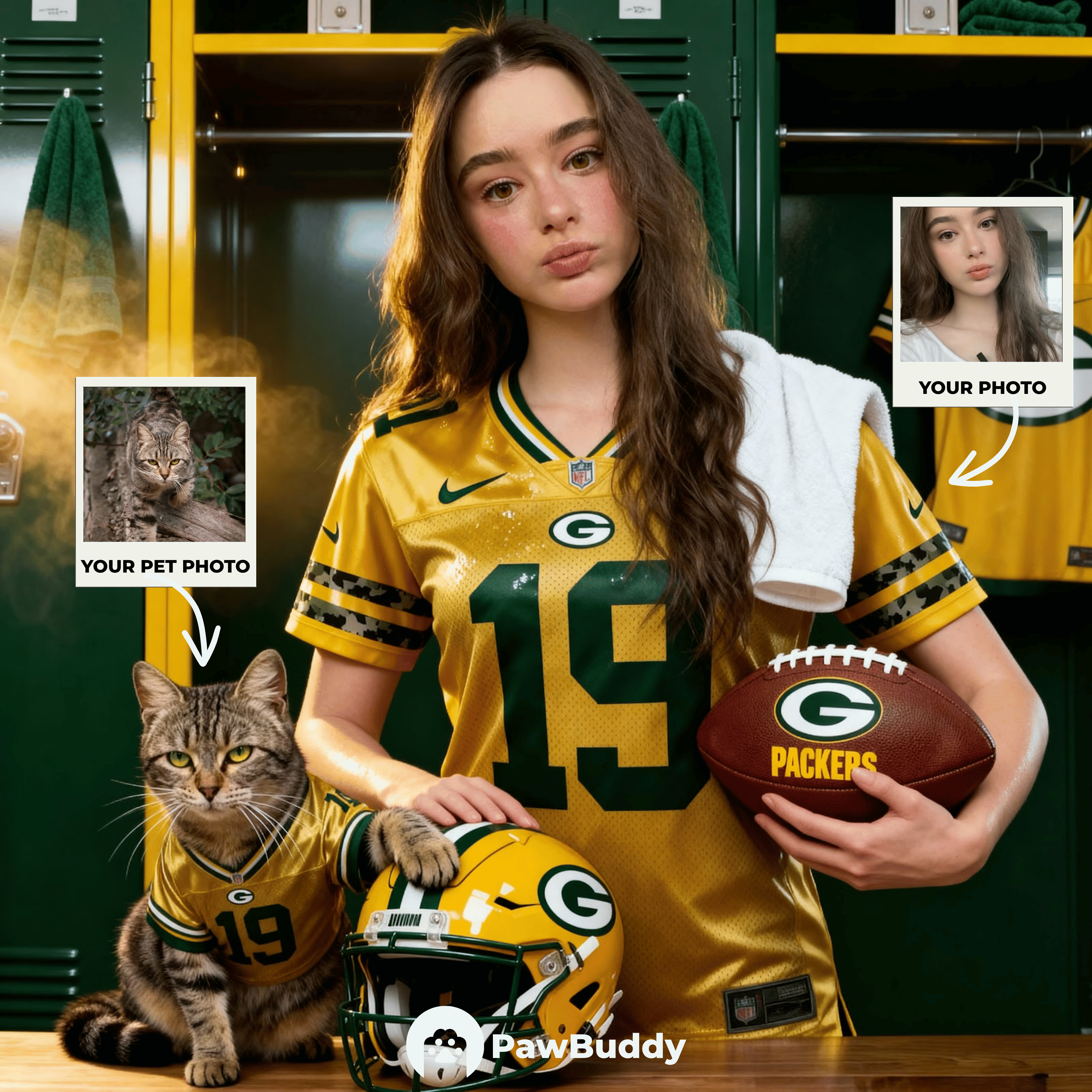 Custom Human & Pet Portrait Sports Locker Room Digital Artwork - Personalized High Resolution Artwork for Pet Lovers, Perfect for Online Sharing or as a Unique Game Day Keepsake