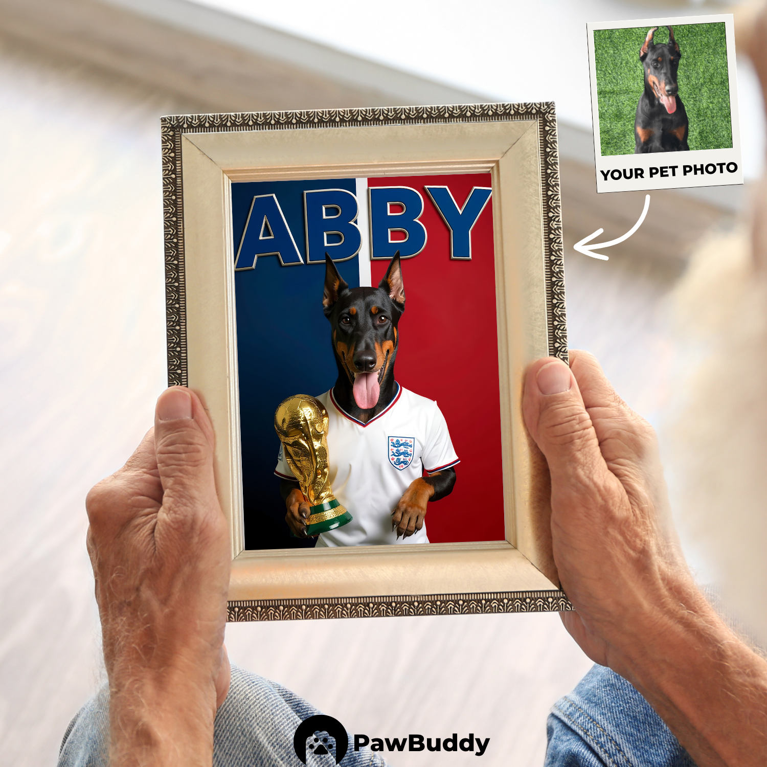 Custom Pet Poster Champion Soccer Portrait – Personalized High-Resolution Matte Print for Wall Art, Home Decor, or Unique Gifts for Pet Lovers (Frame Not Included)