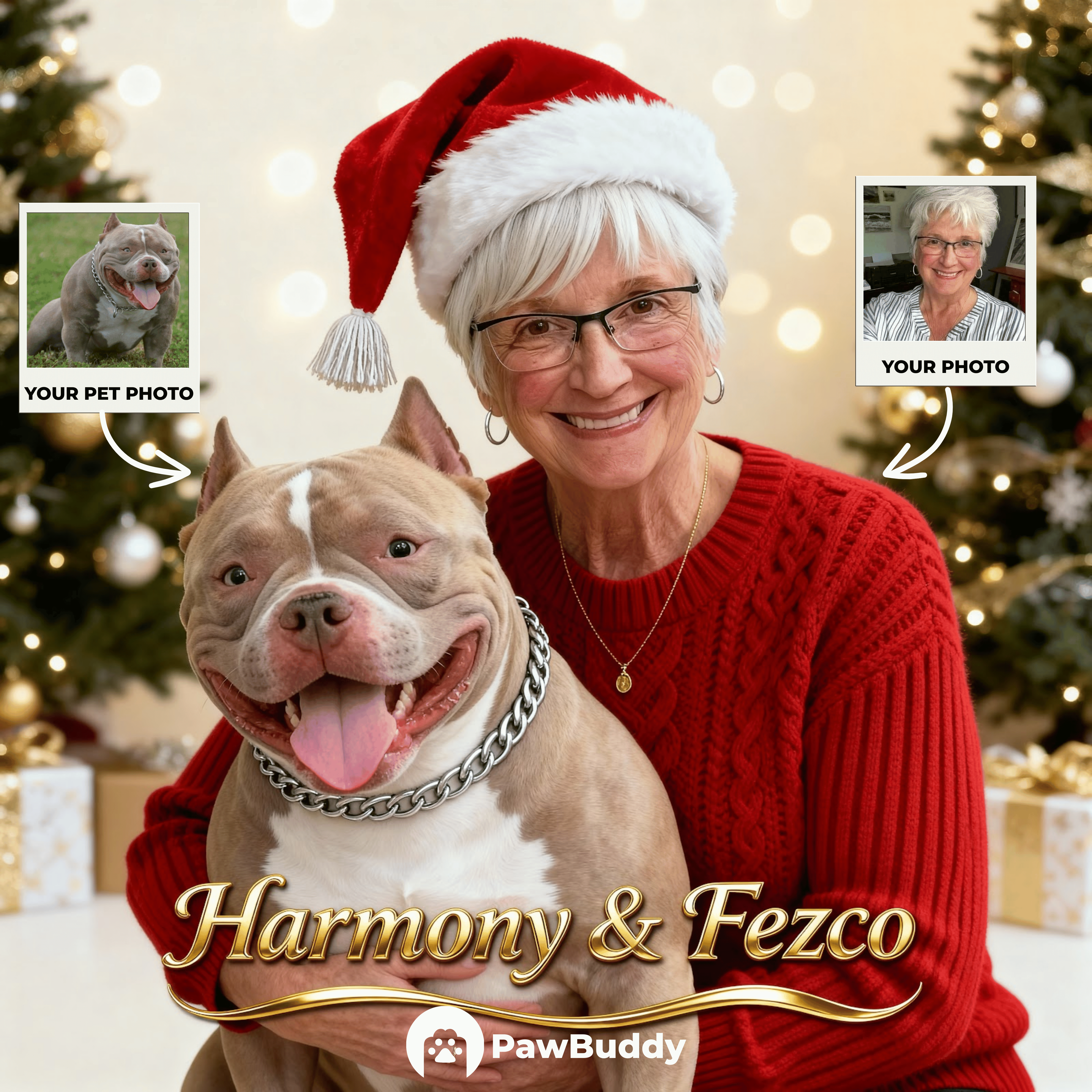Custom Human & Pet Portrait Merry Glow Christmas Digital Artwork - Personalized High Resolution Artwork for Pet Lovers, Perfect for Online Sharing or as a Unique Holiday Keepsake