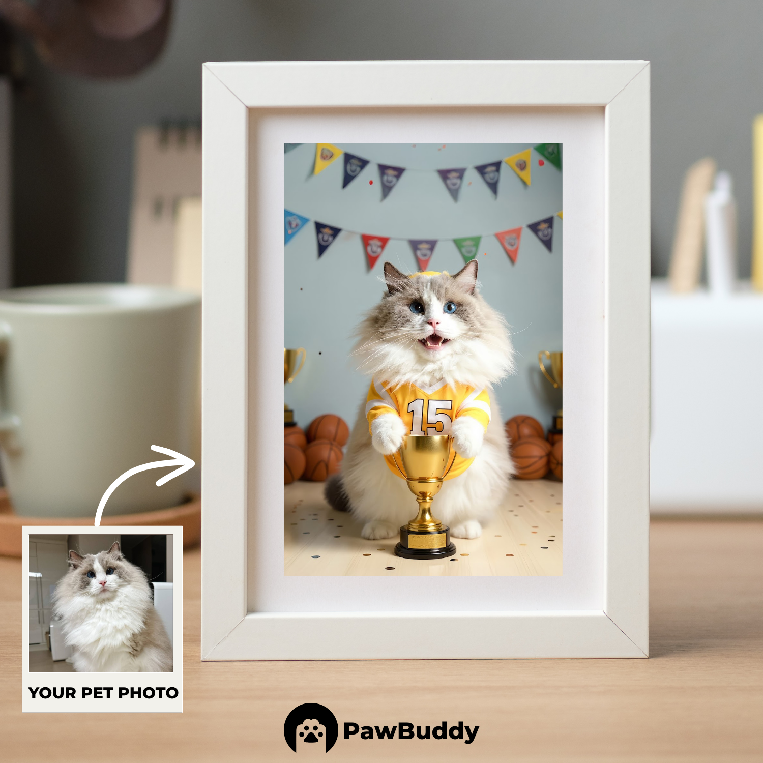Custom Pet Poster Basketball MVP Portrait – Personalized High-Resolution Matte Print for Wall Art, Home Decor, or Unique Gifts for Pet Lovers (Frame Not Included)