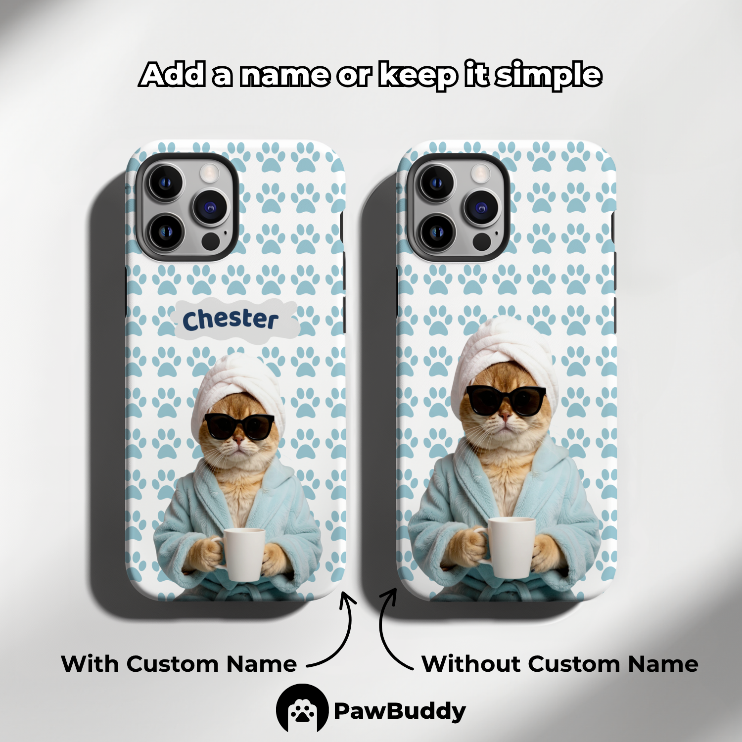 Custom Pet Phone Case for iPhone 11–17, Personalized Cozy Spa Day Blue Paw Pattern Blue Robe Design, Dual-Layer Shockproof PC+TPU Protective Cover with Glossy Wraparound Printing, Unique Gift for Pet Lovers