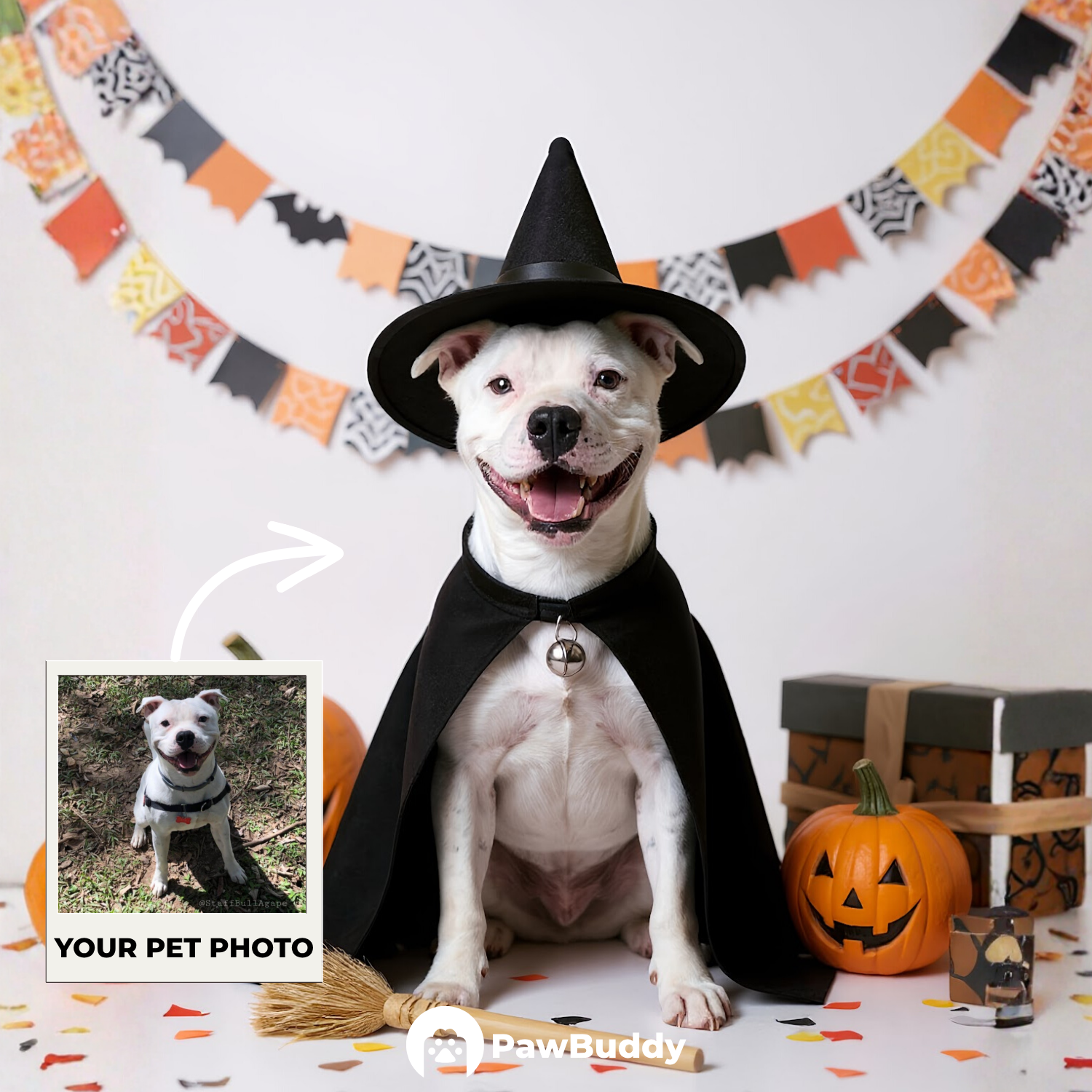 Custom Pet Portrait Classic Witch Halloween Style Digital Artwork - Personalized High-Resolution Artwork for Pet Lovers, Perfect for Online Sharing or as a Unique Spooky-Themed Keepsake