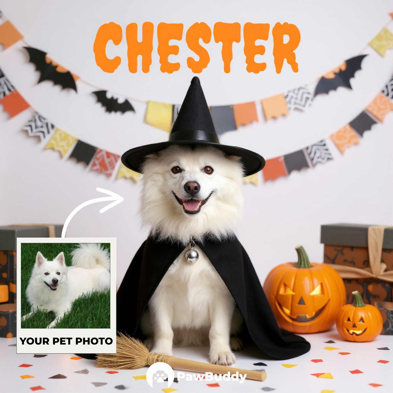 Custom Pet Portrait Classic Witch Halloween Style Digital Artwork - Personalized High-Resolution Artwork for Pet Lovers, Perfect for Online Sharing or as a Unique Spooky-Themed Keepsake