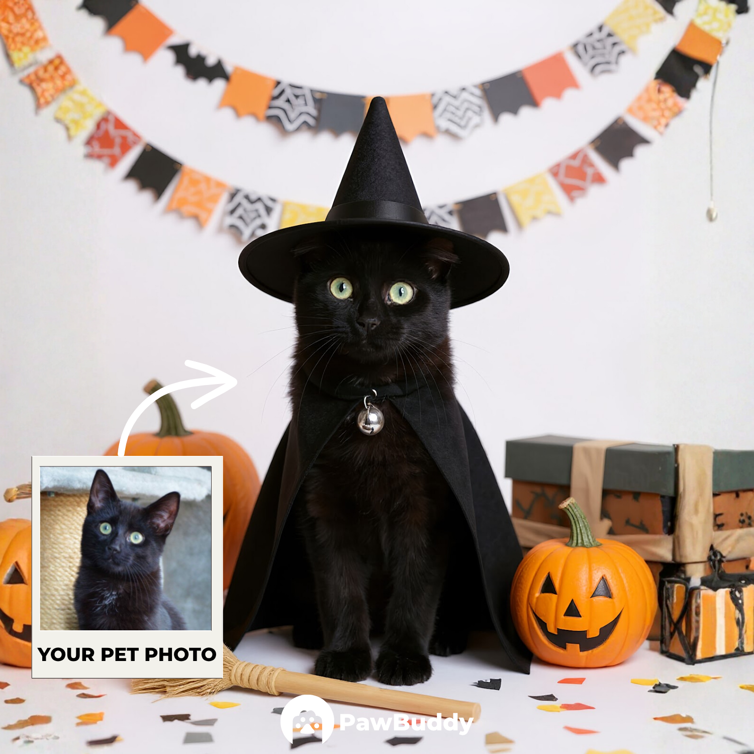 Custom Pet Portrait Classic Witch Halloween Style Digital Artwork - Personalized High-Resolution Artwork for Pet Lovers, Perfect for Online Sharing or as a Unique Spooky-Themed Keepsake