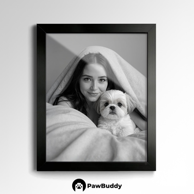 Custom Human & Pet Poster Noir Serenity Portrait – Personalized High-Resolution Matte Print for Wall Art, Home Decor, or Unique Gifts for Pet Lovers (Frame Not Included)