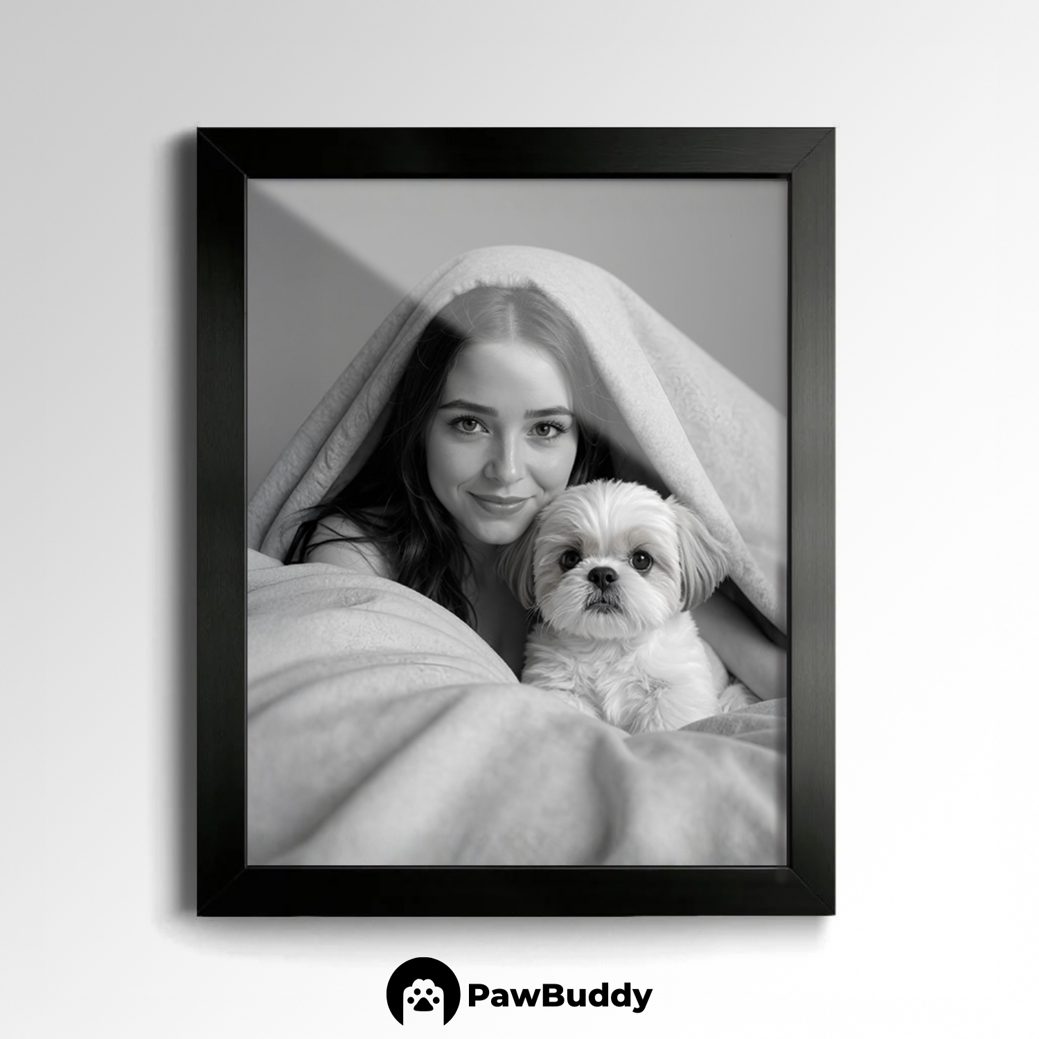 Custom Human & Pet Poster Noir Serenity Portrait – Personalized High-Resolution Matte Print for Wall Art, Home Decor, or Unique Gifts for Pet Lovers (Frame Not Included)