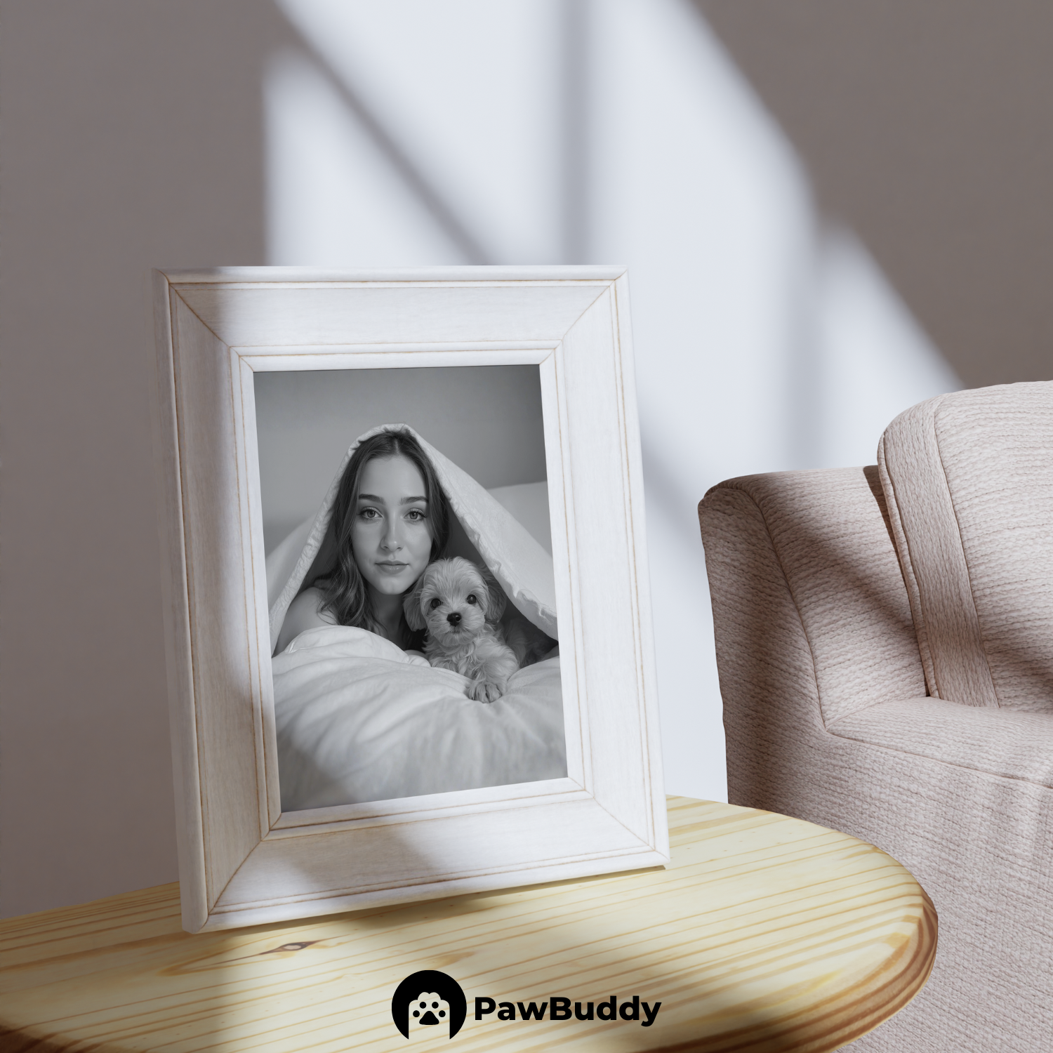 Custom Human & Pet Poster Noir Serenity Portrait – Personalized High-Resolution Matte Print for Wall Art, Home Decor, or Unique Gifts for Pet Lovers (Frame Not Included)