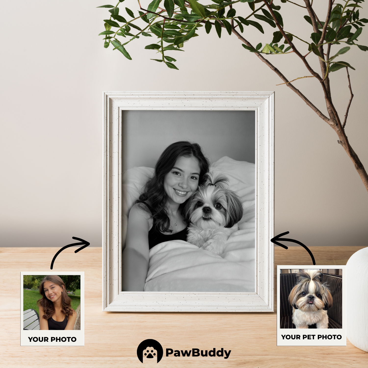 Custom Human & Pet Poster Noir Serenity Portrait – Personalized High-Resolution Matte Print for Wall Art, Home Decor, or Unique Gifts for Pet Lovers (Frame Not Included)