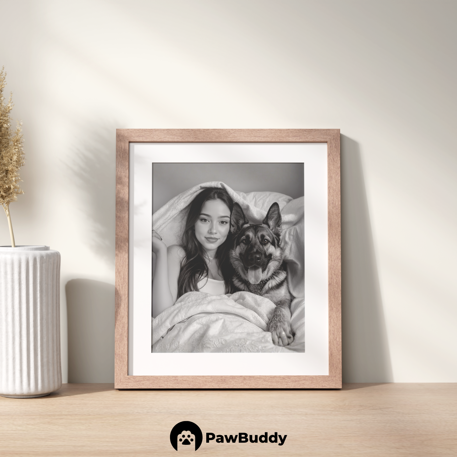 Custom Human & Pet Poster Noir Serenity Portrait – Personalized High-Resolution Matte Print for Wall Art, Home Decor, or Unique Gifts for Pet Lovers (Frame Not Included)