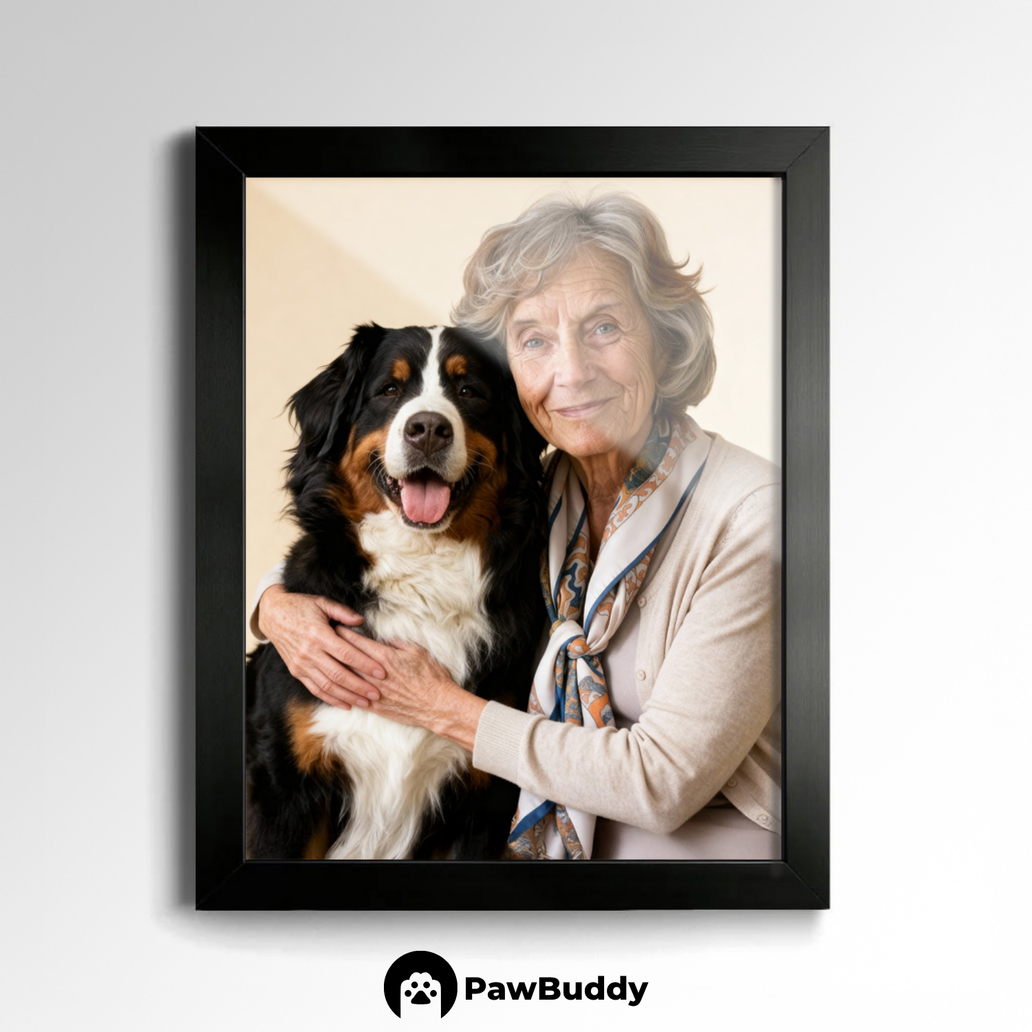 Custom Human & Pet Poster Sandstone Harmony Portrait – Personalized High-Resolution Matte Print for Wall Art, Home Decor, or Unique Gifts for Pet Lovers (Frame Not Included)