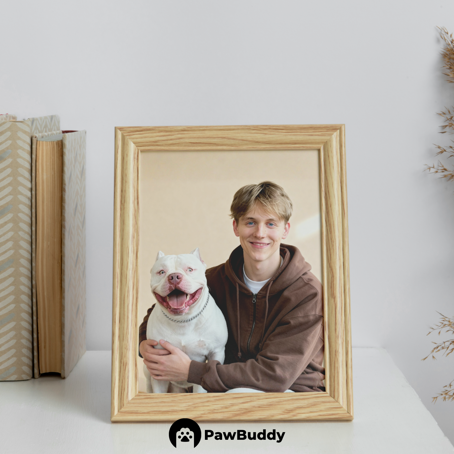 Custom Human & Pet Poster Sandstone Harmony Portrait – Personalized High-Resolution Matte Print for Wall Art, Home Decor, or Unique Gifts for Pet Lovers (Frame Not Included)