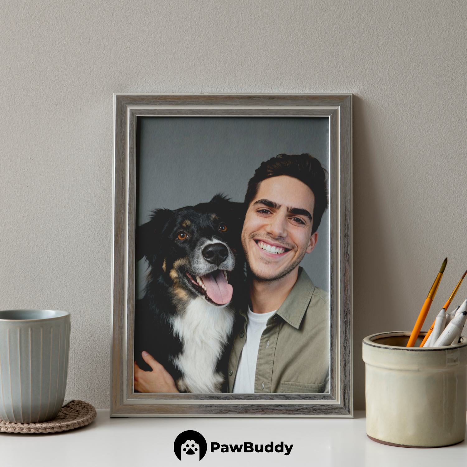 Custom Human & Pet Poster Charcoal Bond Portrait – Personalized High-Resolution Matte Print for Wall Art, Home Decor, or Unique Gifts for Pet Lovers (Frame Not Included)