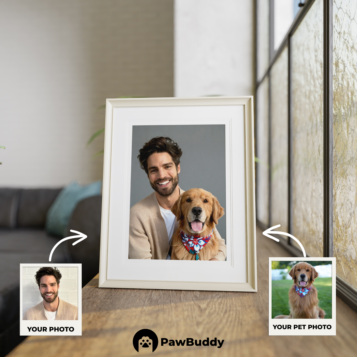 Custom Human & Pet Poster Charcoal Bond Portrait – Personalized High-Resolution Matte Print for Wall Art, Home Decor, or Unique Gifts for Pet Lovers (Frame Not Included)