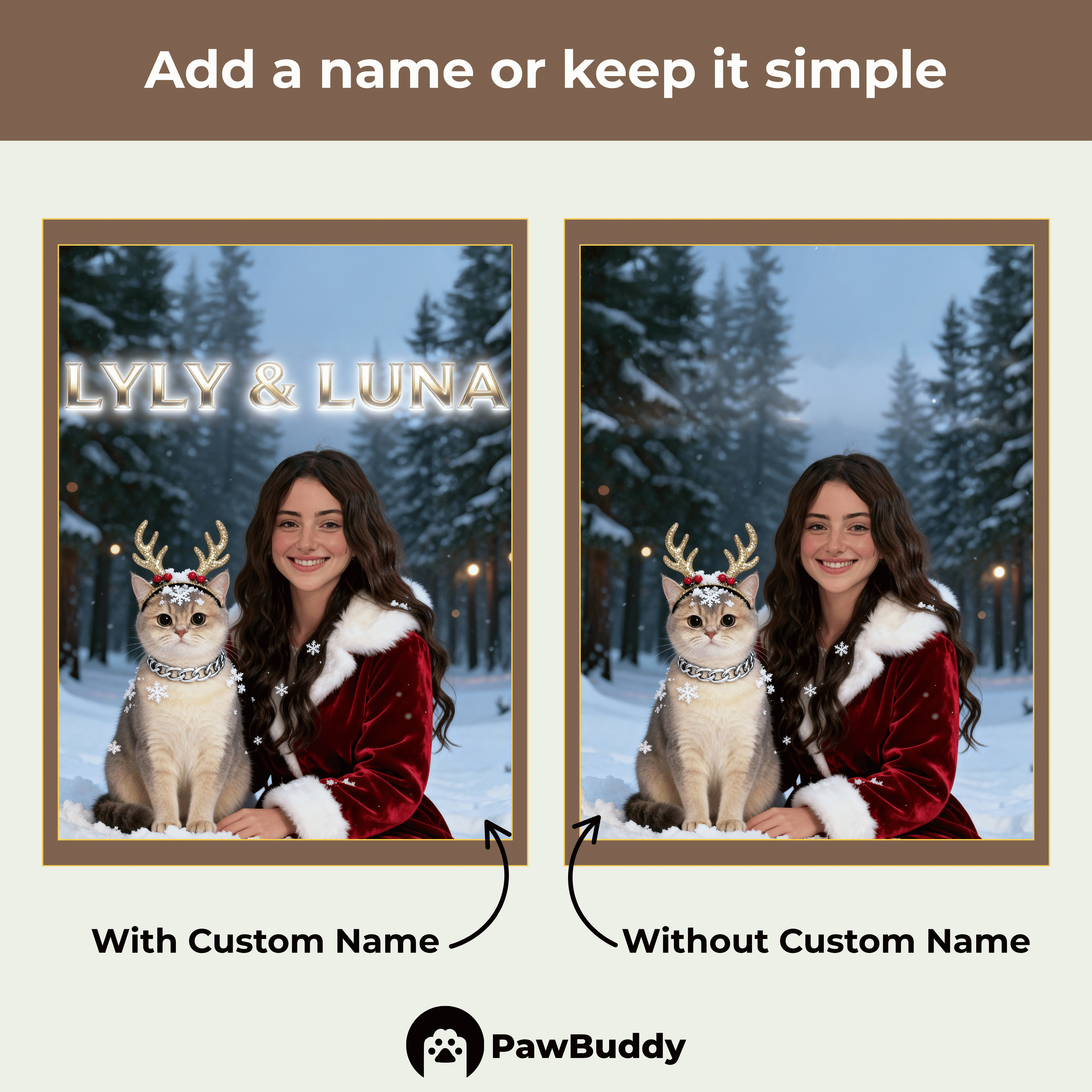 Custom Human & Pet Portrait Snowy Holiday Magic Digital Artwork - Personalized High-Resolution Artwork for Pet Lovers, Perfect for Online Sharing or as a Unique Holiday Keepsake