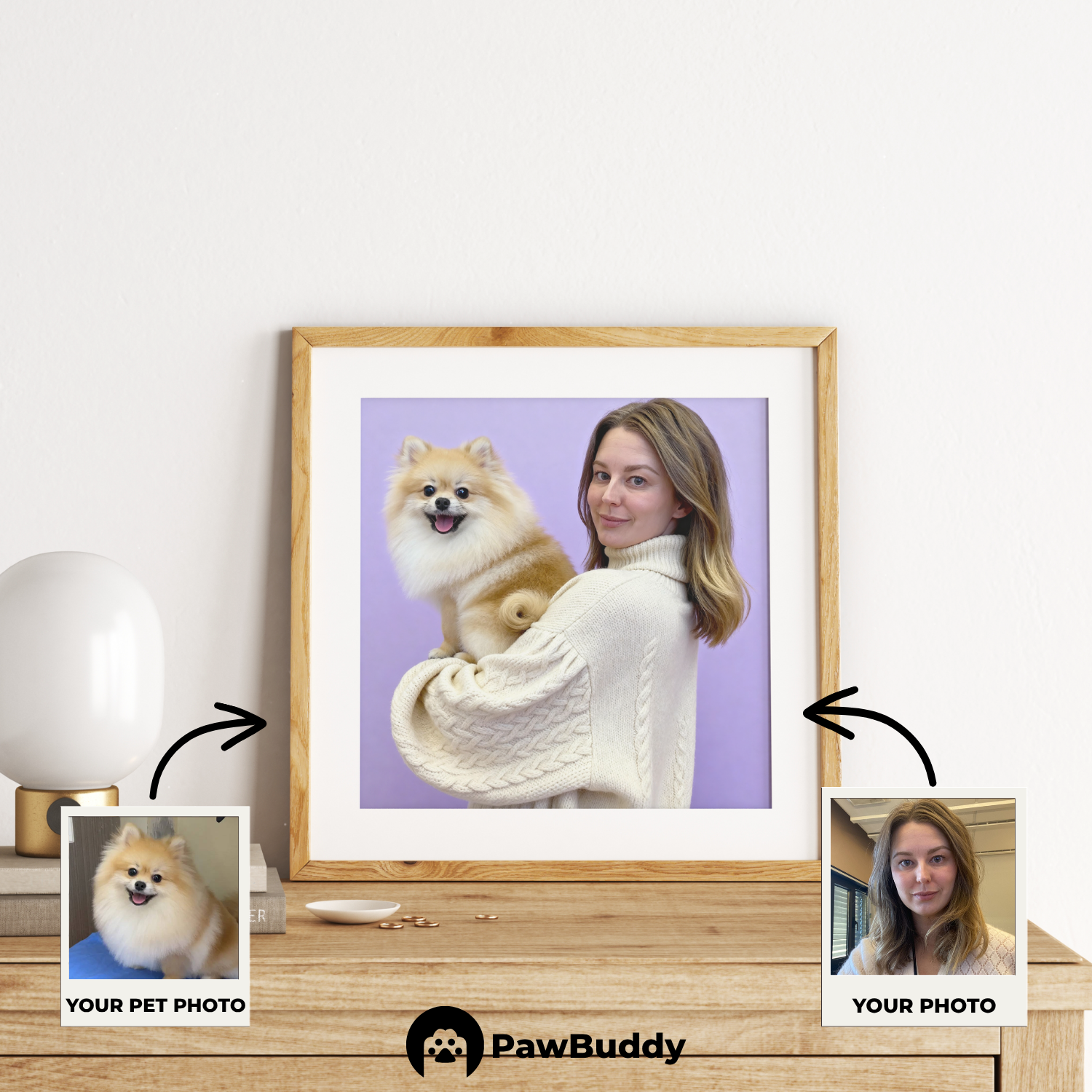 Custom Human & Pet Poster Lilac Bliss Portrait – Personalized High-Resolution Matte Print for Wall Art, Home Decor, or Unique Gifts for Pet Lovers (Frame Not Included)