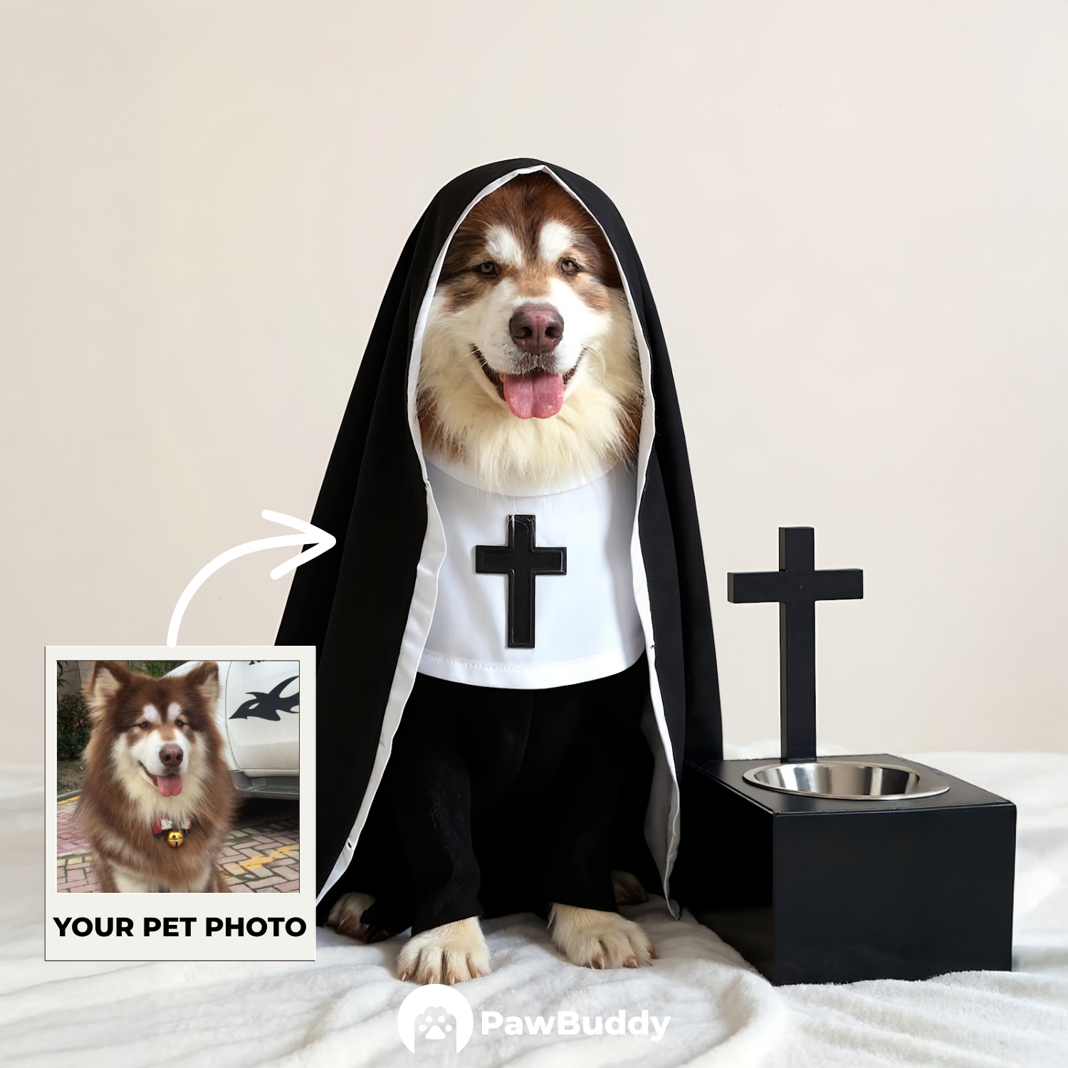 Custom Pet Portrait Holy Nun Halloween Style Digital Artwork - Personalized High-Resolution Artwork for Pet Lovers, Perfect for Online Sharing or as a Unique Spooky-Themed Keepsake