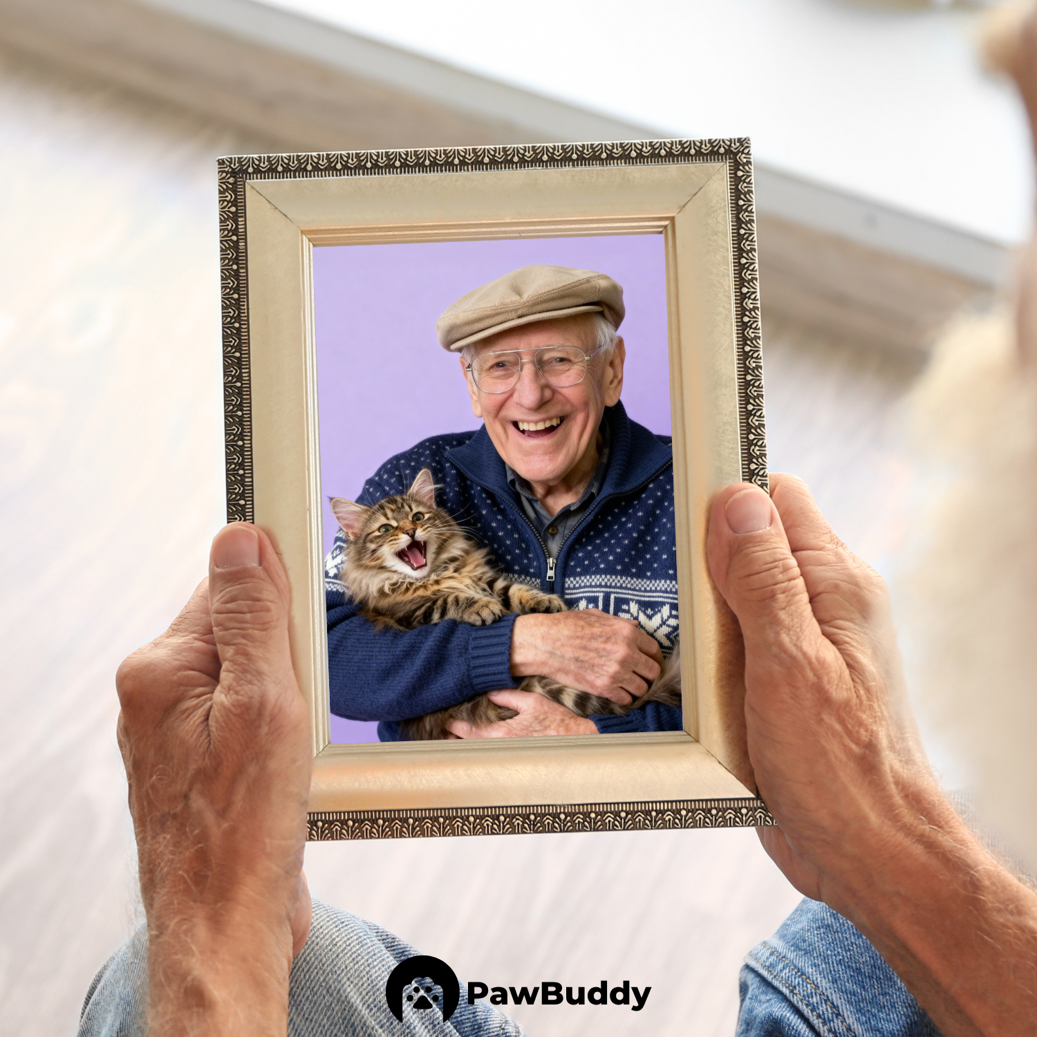 Custom Human & Pet Poster Lilac Bliss Portrait – Personalized High-Resolution Matte Print for Wall Art, Home Decor, or Unique Gifts for Pet Lovers (Frame Not Included)