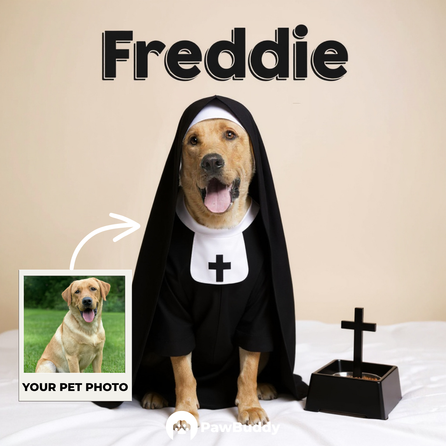 Custom Pet Portrait Holy Nun Halloween Style Digital Artwork - Personalized High-Resolution Artwork for Pet Lovers, Perfect for Online Sharing or as a Unique Spooky-Themed Keepsake