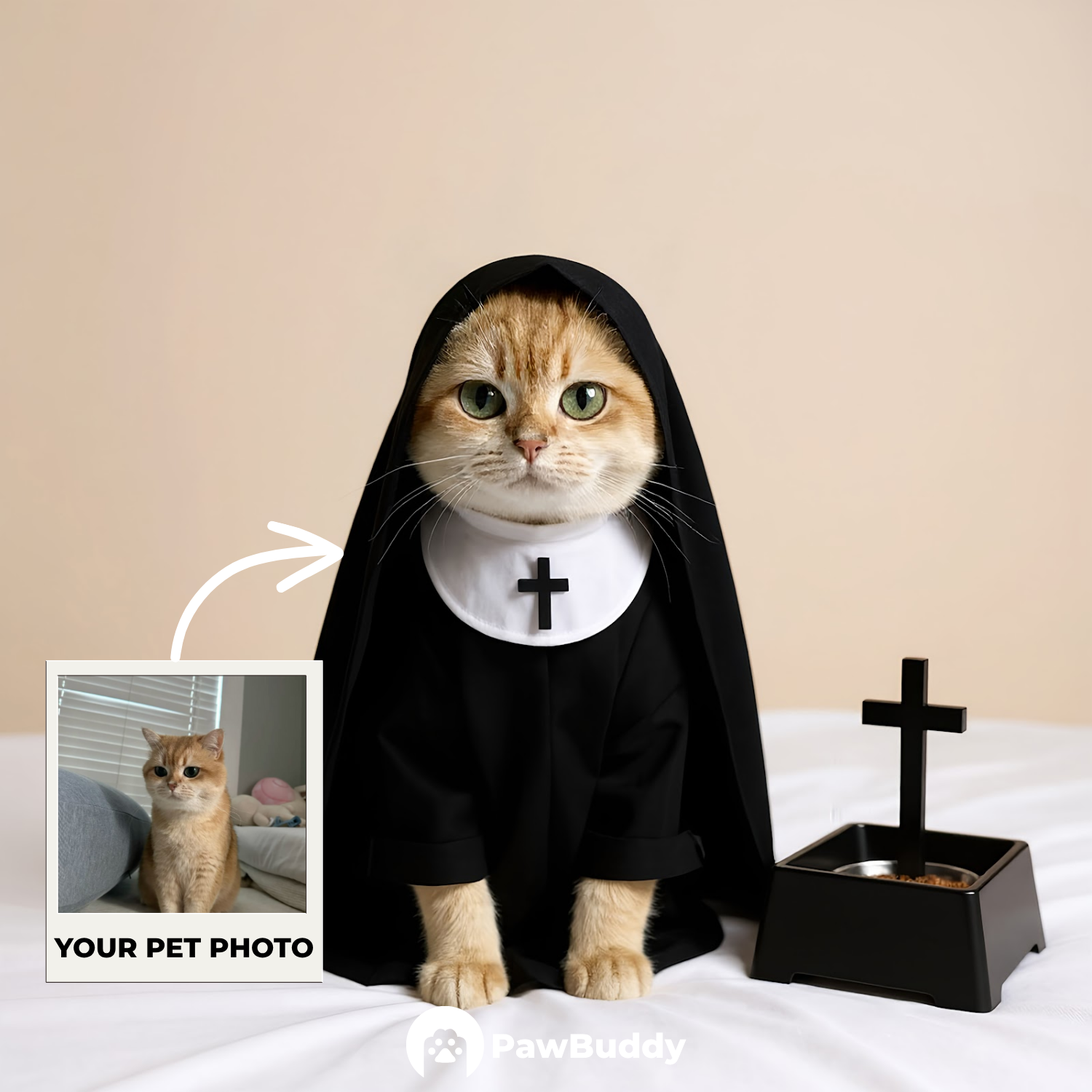 Custom Pet Portrait Holy Nun Halloween Style Digital Artwork - Personalized High-Resolution Artwork for Pet Lovers, Perfect for Online Sharing or as a Unique Spooky-Themed Keepsake