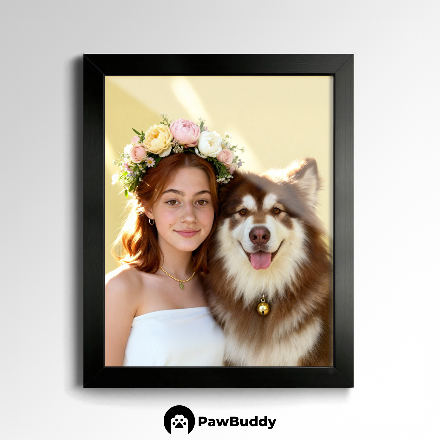Custom Human & Pet Poster Honey Bloom Portrait – Personalized High-Resolution Matte Print for Wall Art, Home Decor, or Unique Gifts for Pet Lovers (Frame Not Included)