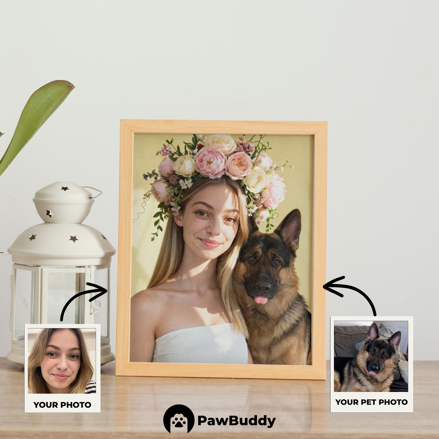 Custom Human & Pet Poster Honey Bloom Portrait – Personalized High-Resolution Matte Print for Wall Art, Home Decor, or Unique Gifts for Pet Lovers (Frame Not Included)