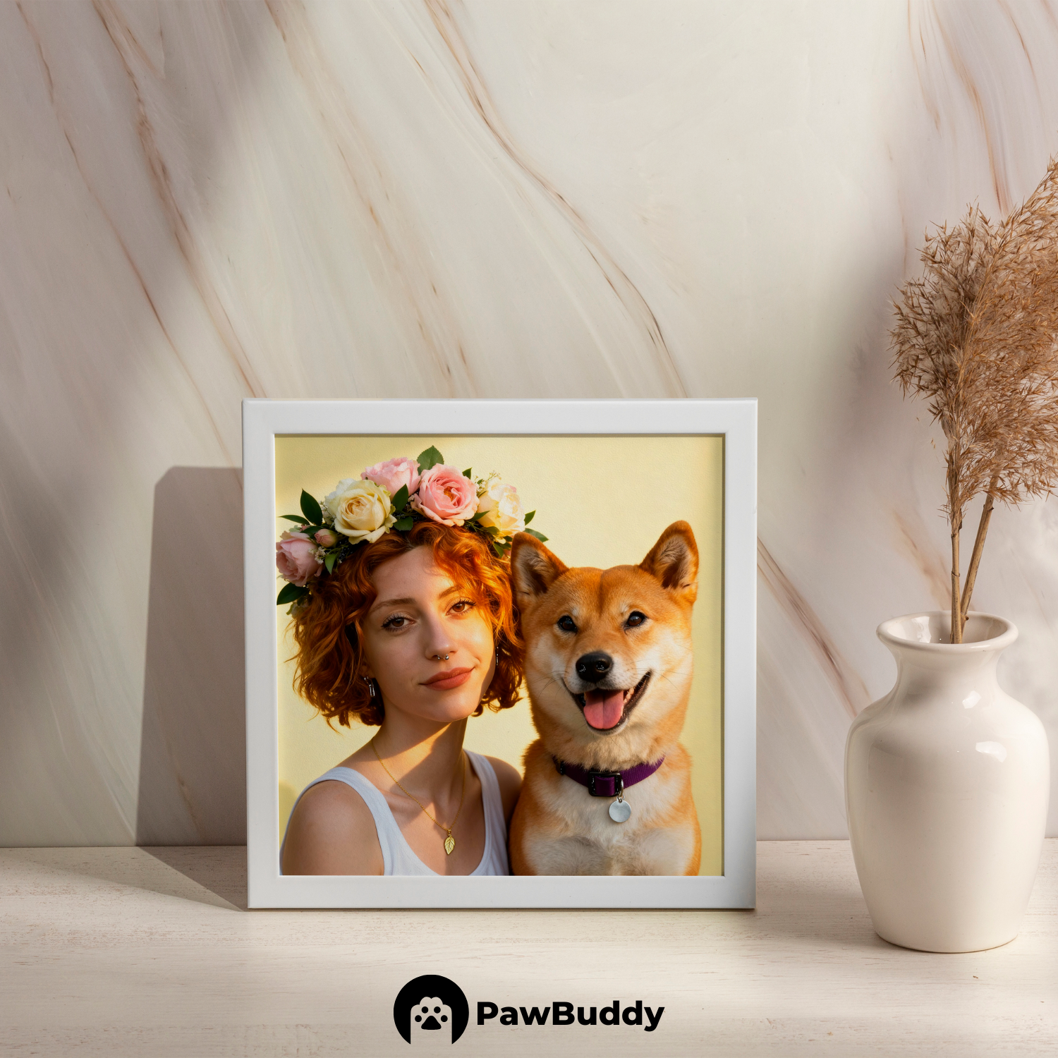 Custom Human & Pet Poster Honey Bloom Portrait – Personalized High-Resolution Matte Print for Wall Art, Home Decor, or Unique Gifts for Pet Lovers (Frame Not Included)