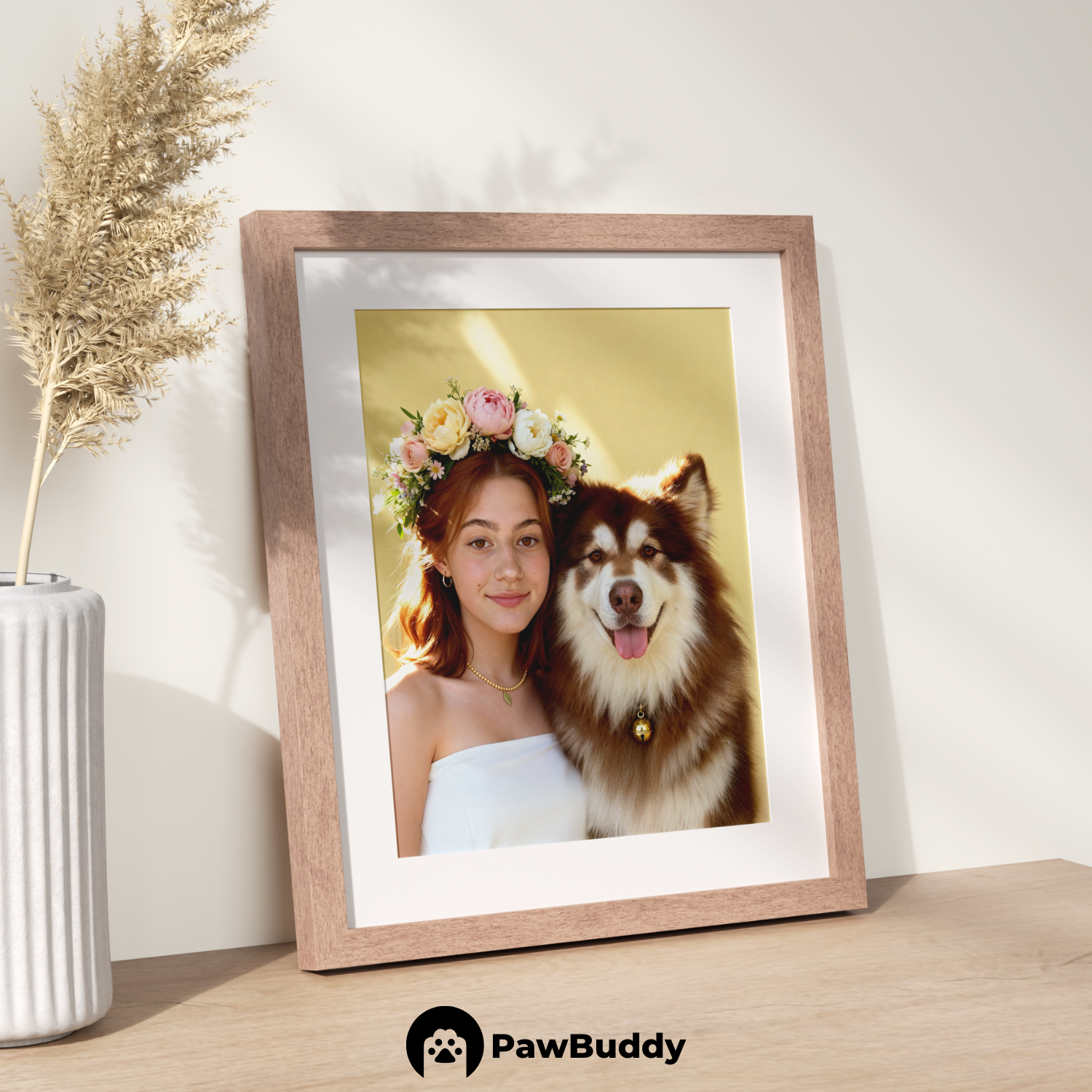 Custom Human & Pet Poster Honey Bloom Portrait – Personalized High-Resolution Matte Print for Wall Art, Home Decor, or Unique Gifts for Pet Lovers (Frame Not Included)