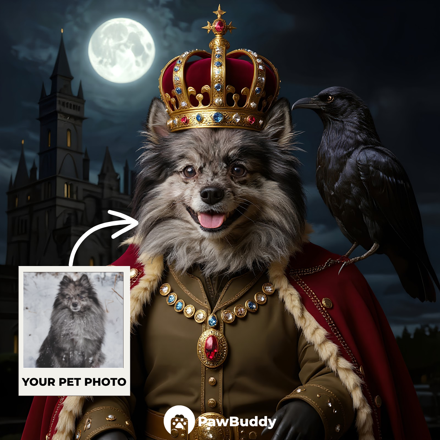 Custom Pet Portrait Gothic Royal Halloween Style Digital Artwork - Personalized High-Resolution Artwork for Pet Lovers, Perfect for Online Sharing or as a Unique Spooky-Themed Keepsake