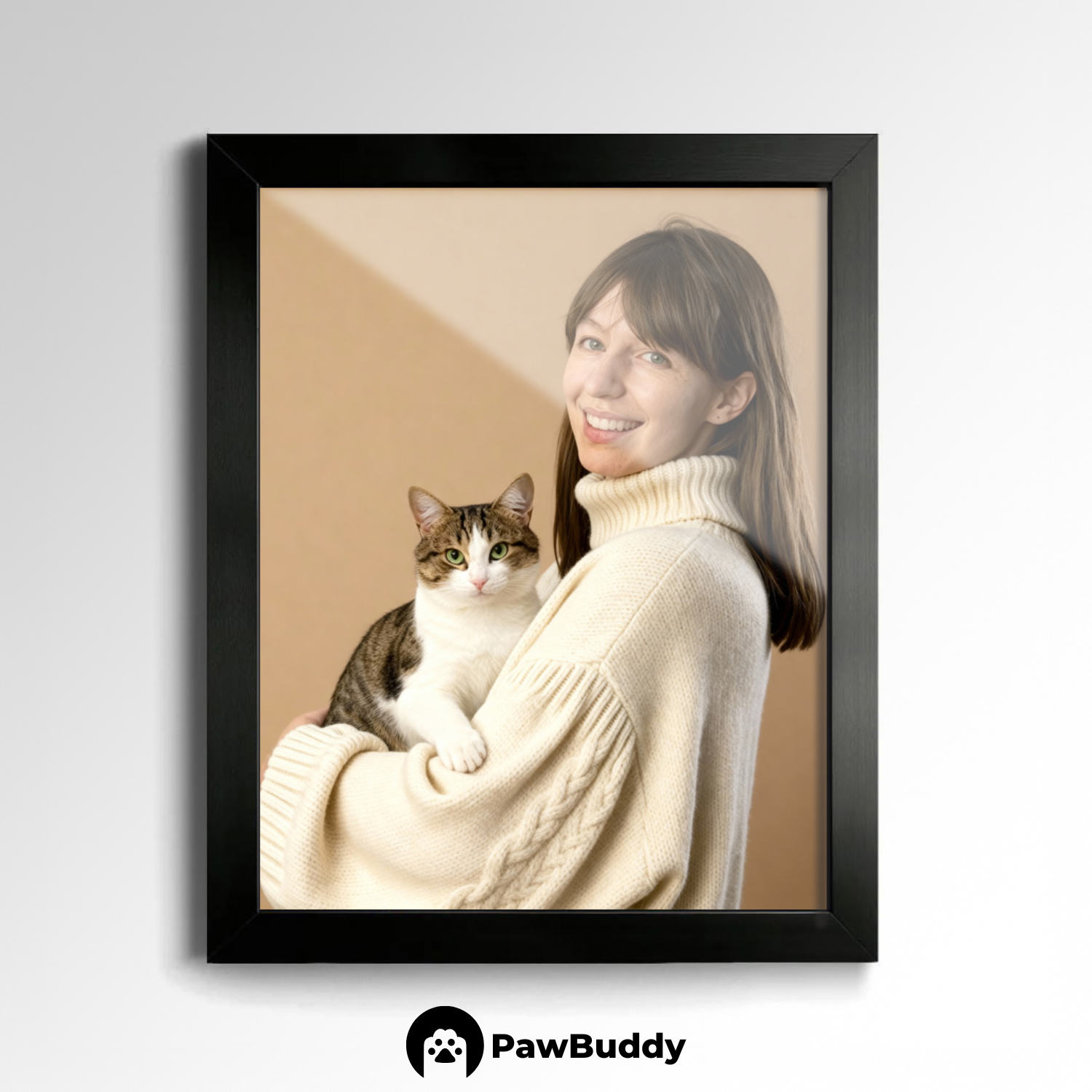 Custom Human & Pet Poster Cocoa Whisk Portrait – Personalized High-Resolution Matte Print for Wall Art, Home Decor, or Unique Gifts for Pet Lovers (Frame Not Included)